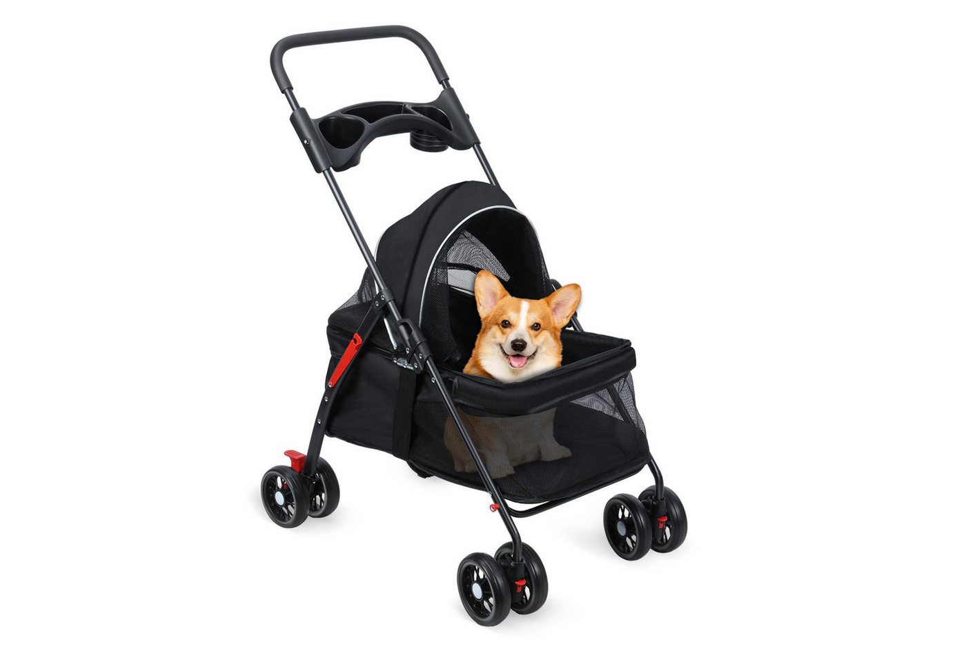 Thumbnail - Rutaqian Hundebuggy Haustierbuggy, 4-Rad Hund Katze Kinderwagen, 50×70 cm, (mit Becherhalter Leicht und faltbar Atmungsa...