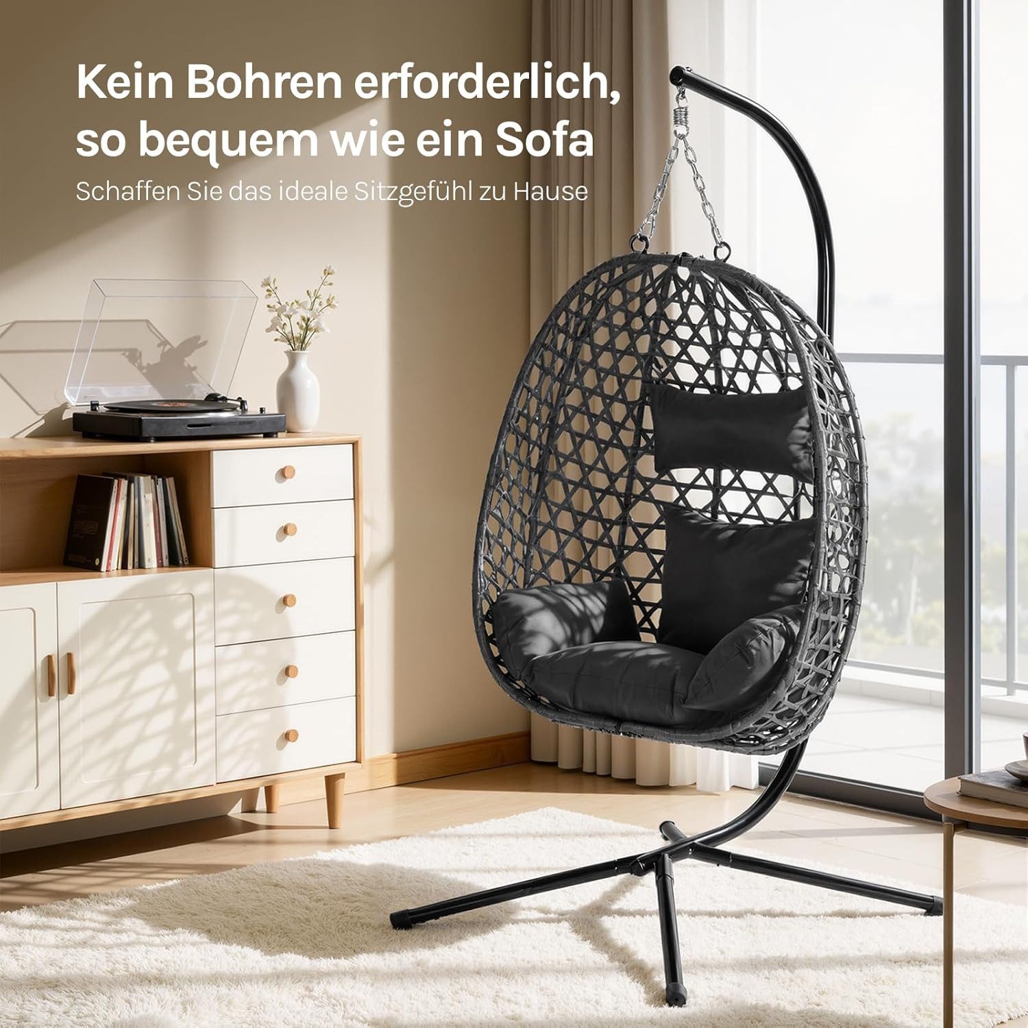 Woltu Hängesessel (1-St), mit Kissen und Kopfstütze, bis 150kg belastbar