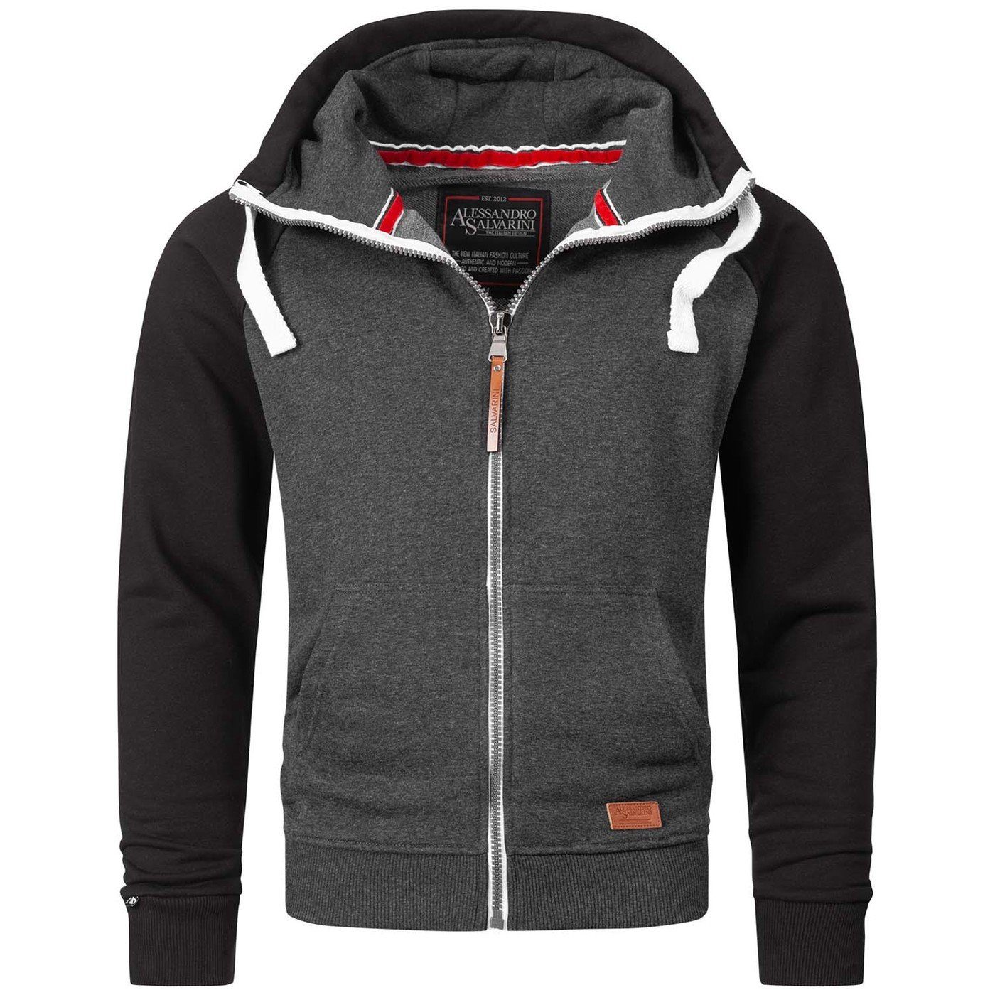 Alessandro Salvarini Sweatjacke Herren mit Kapuze – Zip Hoodie Baumwolle Bequeme Sweatjacke mit Reißverschluss und Kordelzug