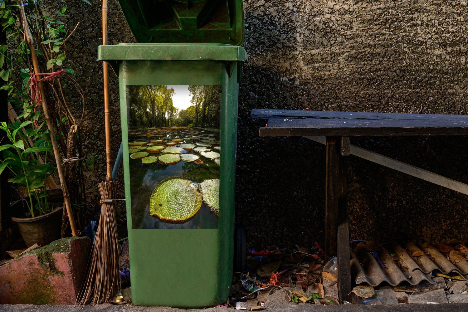 St), (1 MuchoWow Wandsticker von im Mauritius Garten Mülleimer-aufkleber, Seerosen Sticker, Container, Abfalbehälter Mülltonne, Riesige