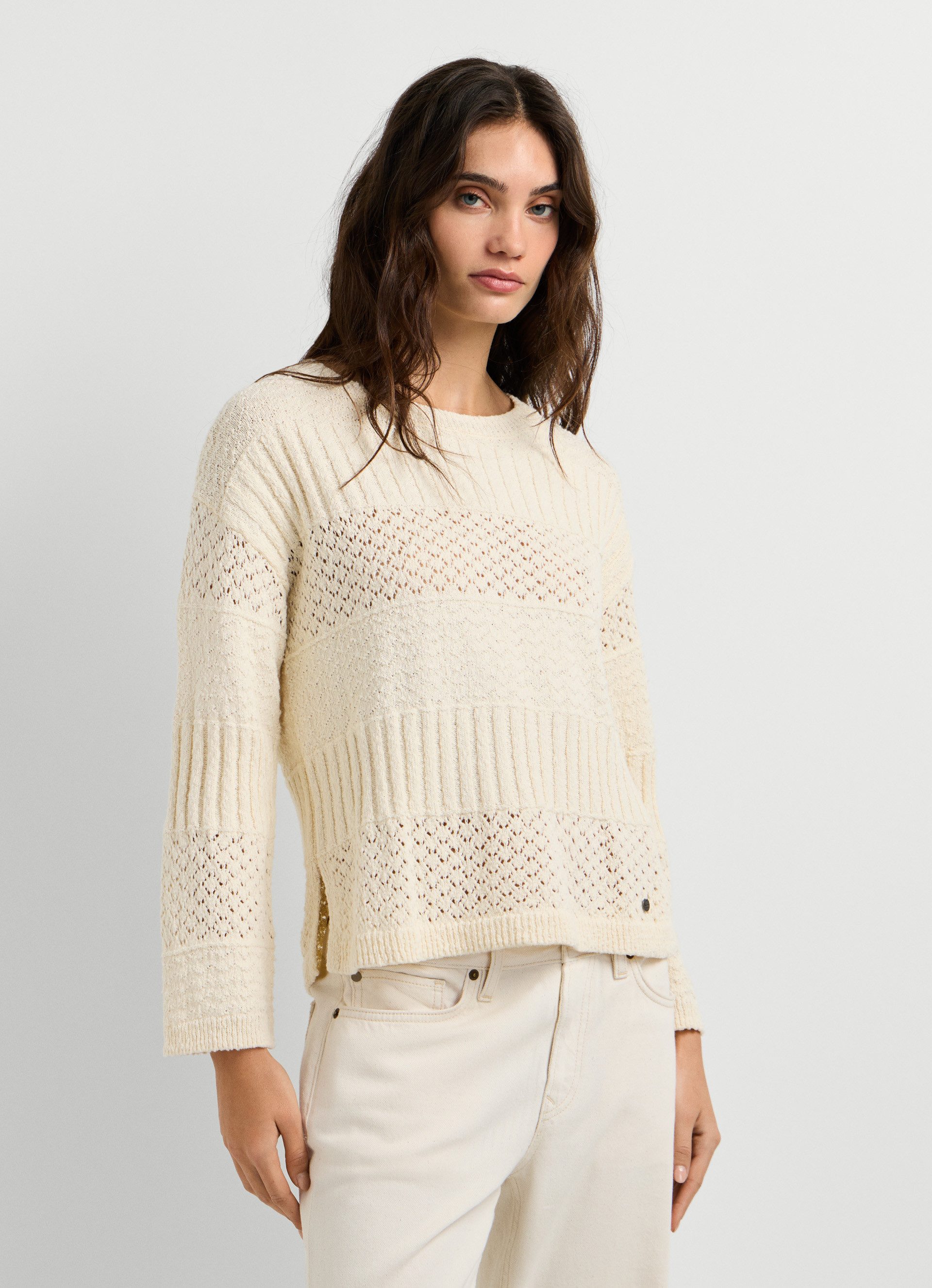 Pepe Jeans Strickpullover ALAYA im Strukturmix, reine Baumwolle