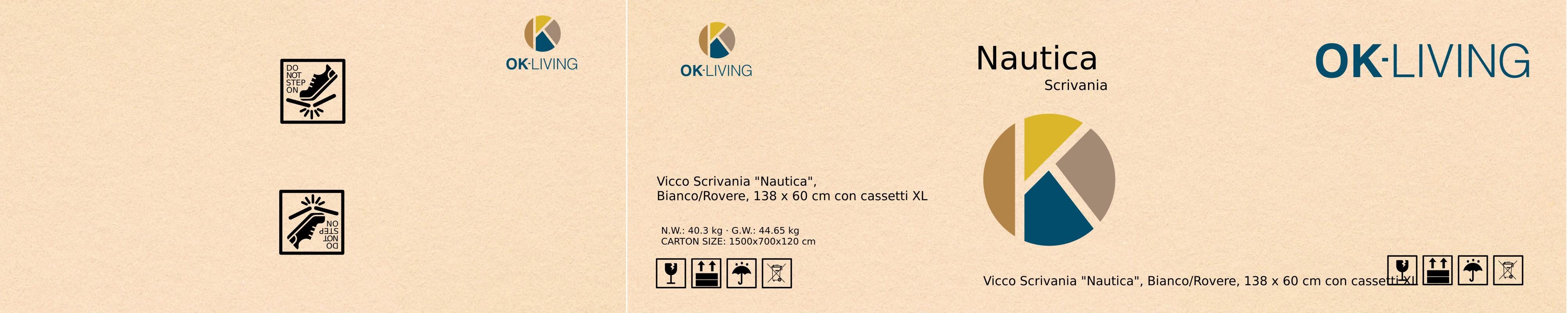 Vicco Schreibtisch Nautica, Weiß/Eiche, 138 x 60 cm mit Schubladen XL günstig online kaufen