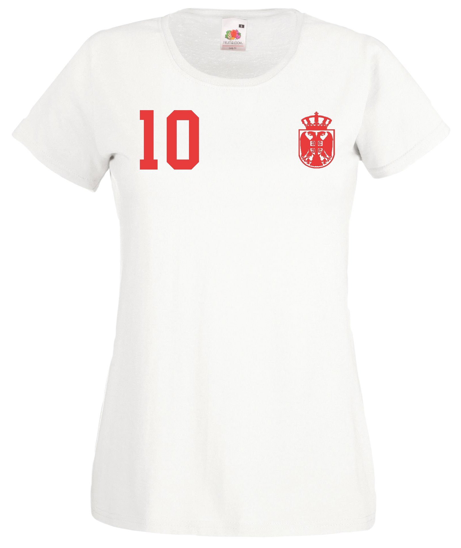 Youth Designz T-Shirt Serbien Damen T-Shirt im Fußball Trikot Look mit trendigem Motiv Weiß