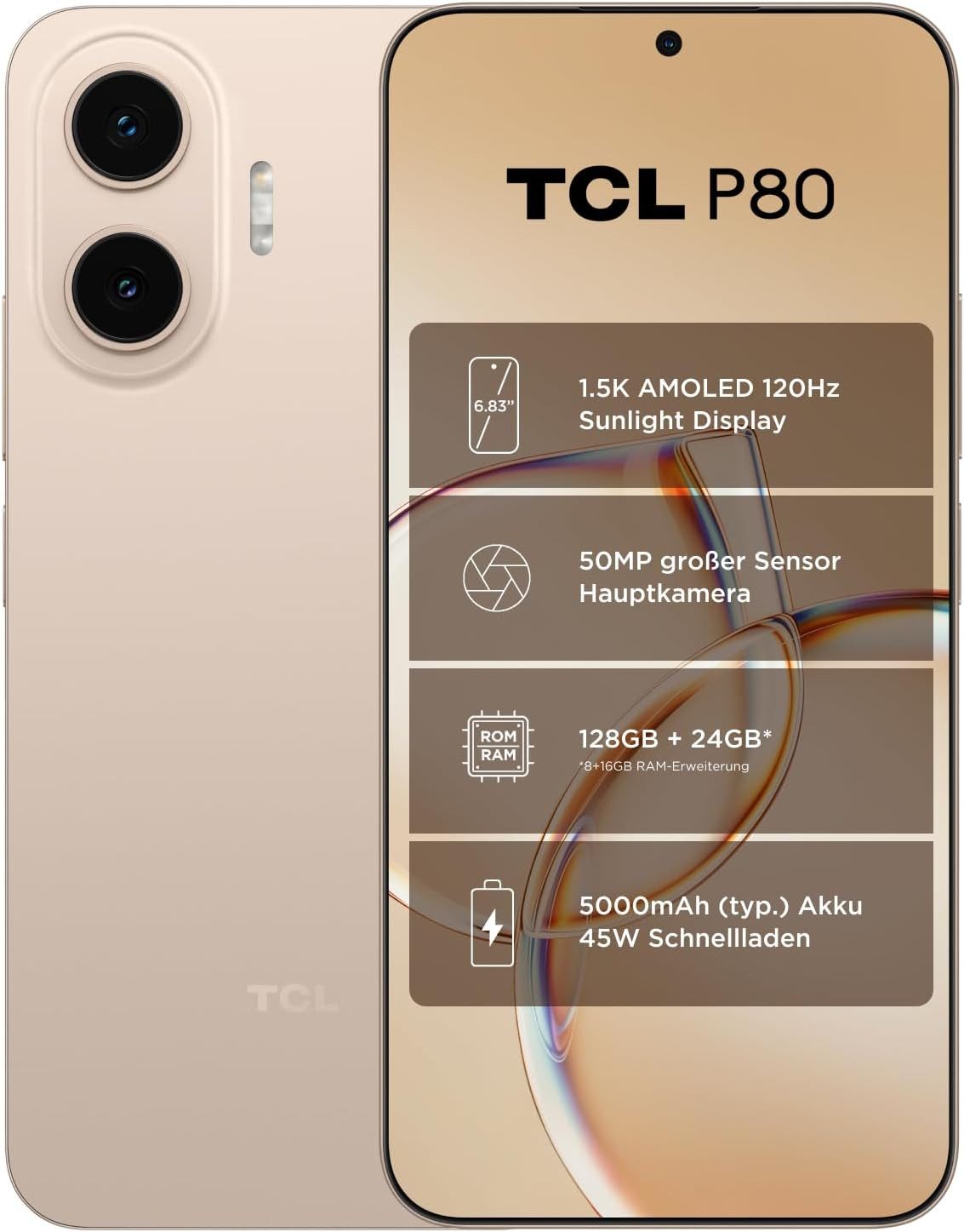 TCL P80 Smartphone (17,07 cm/6,83 Zoll, 128 GB Speicherplatz, 50 MP Kamera)