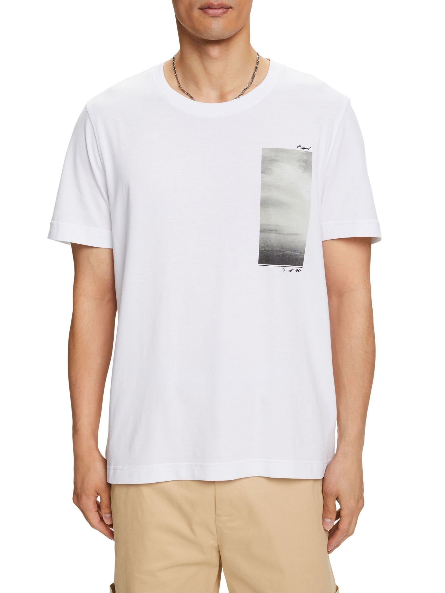 Bio-Baumwolle aus T-Shirt Esprit mit Print WHITE T-Shirt (1-tlg)