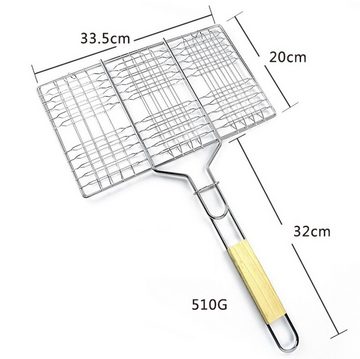 BAYLI Grillspieß Grillguthalter mit Holzgriff, BBQ Grillkorb für Fischgemüse Steak