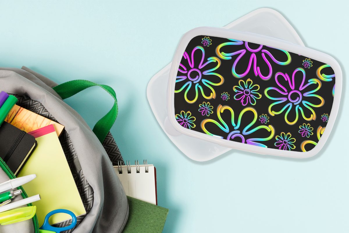 Lunchbox Psychedelisch, Brotdose, für Erwachsene, und Muster - Kunststoff, Jungs Neon Kinder Brotbox - für Blumen und Mädchen MuchoWow - weiß (2-tlg),