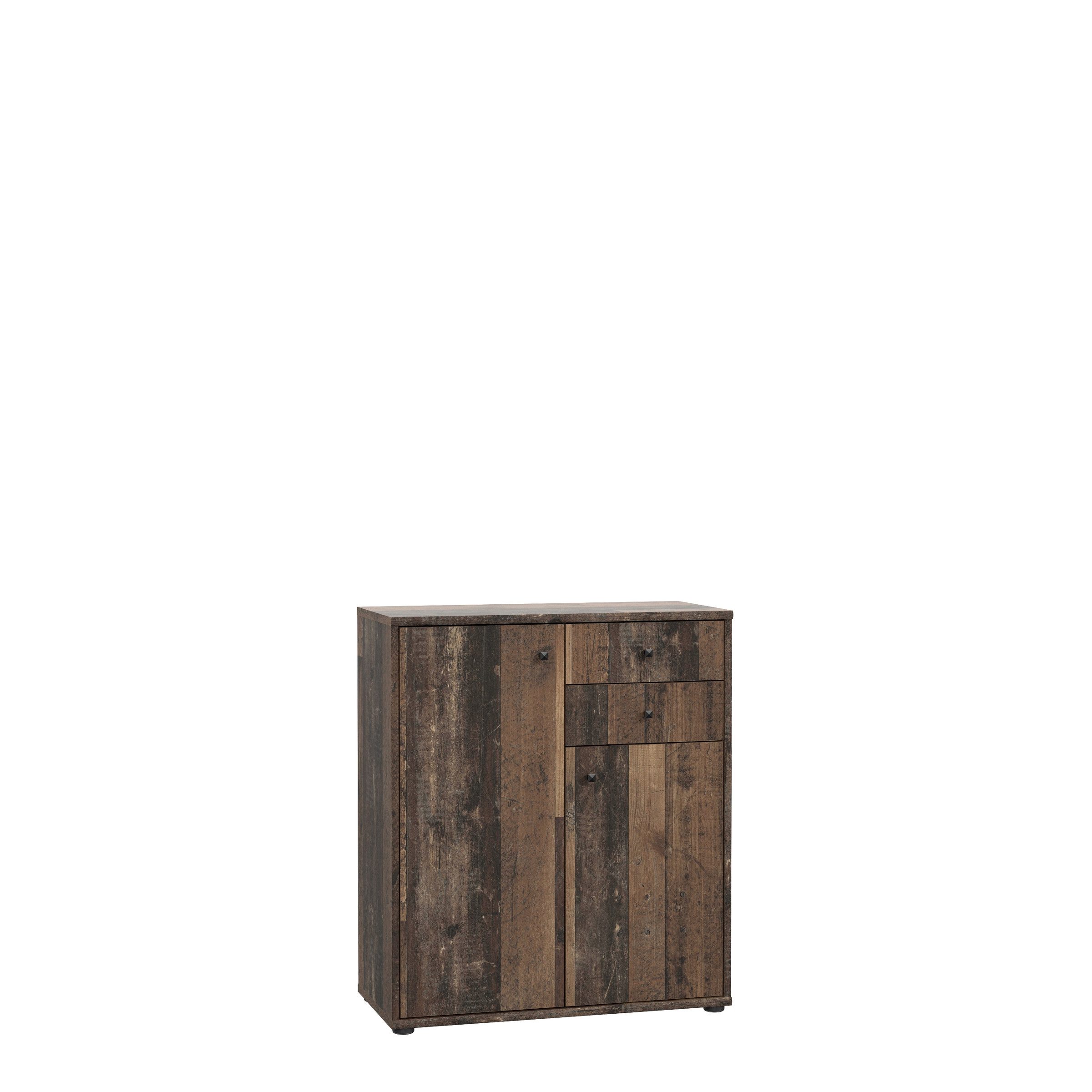 freiraum Kommode TEMPRA2, 2 Türen, 2 Schübe, Old - Wood Vintage - 73,7x85,5x34,8cm (BxHxT)