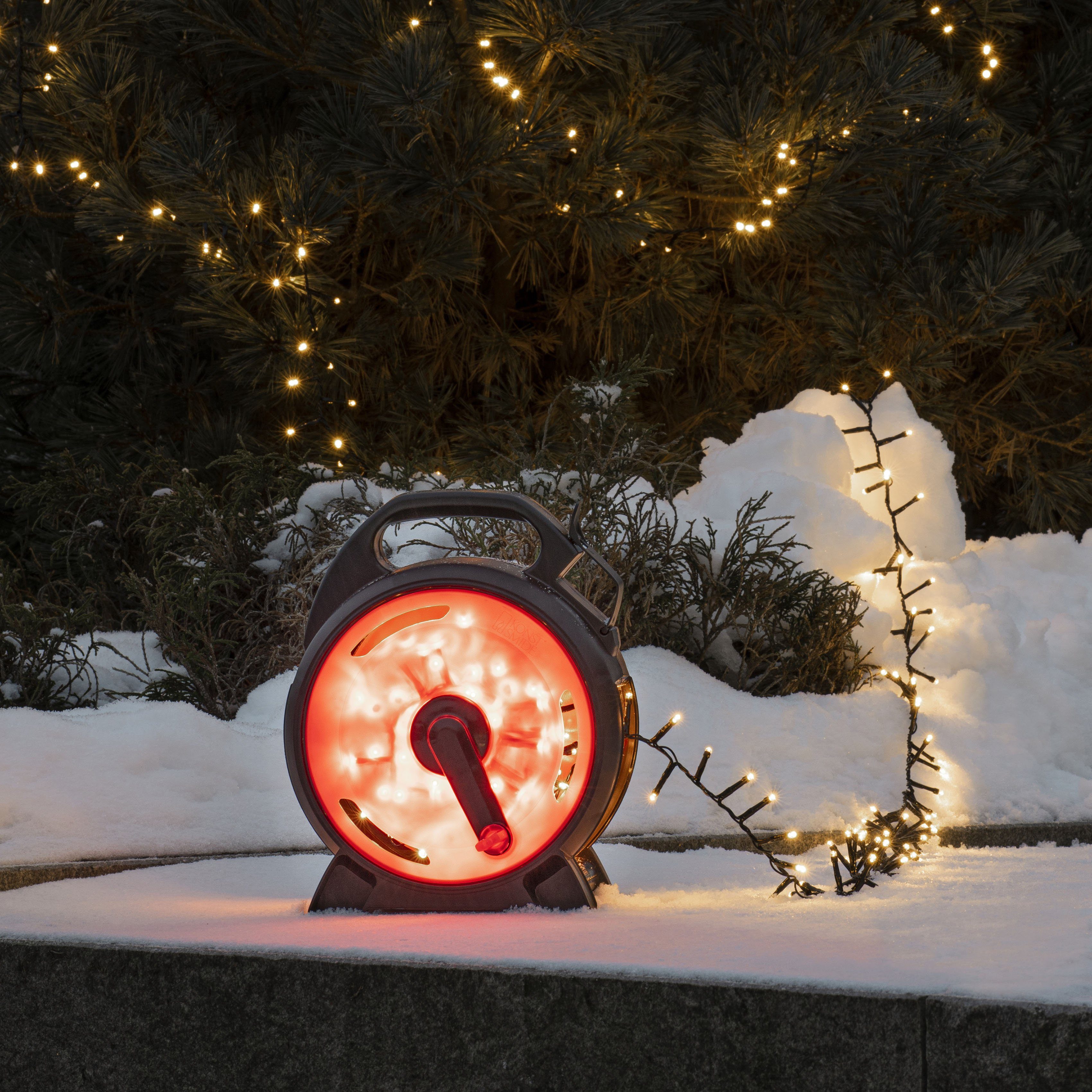 LED-Lichterkette Micro KONSTSMIDE aussen, schwarz-rot, mit Kabelaufroller, LED Weihnachtsdeko 800 800-flammig, Dioden Compactlights