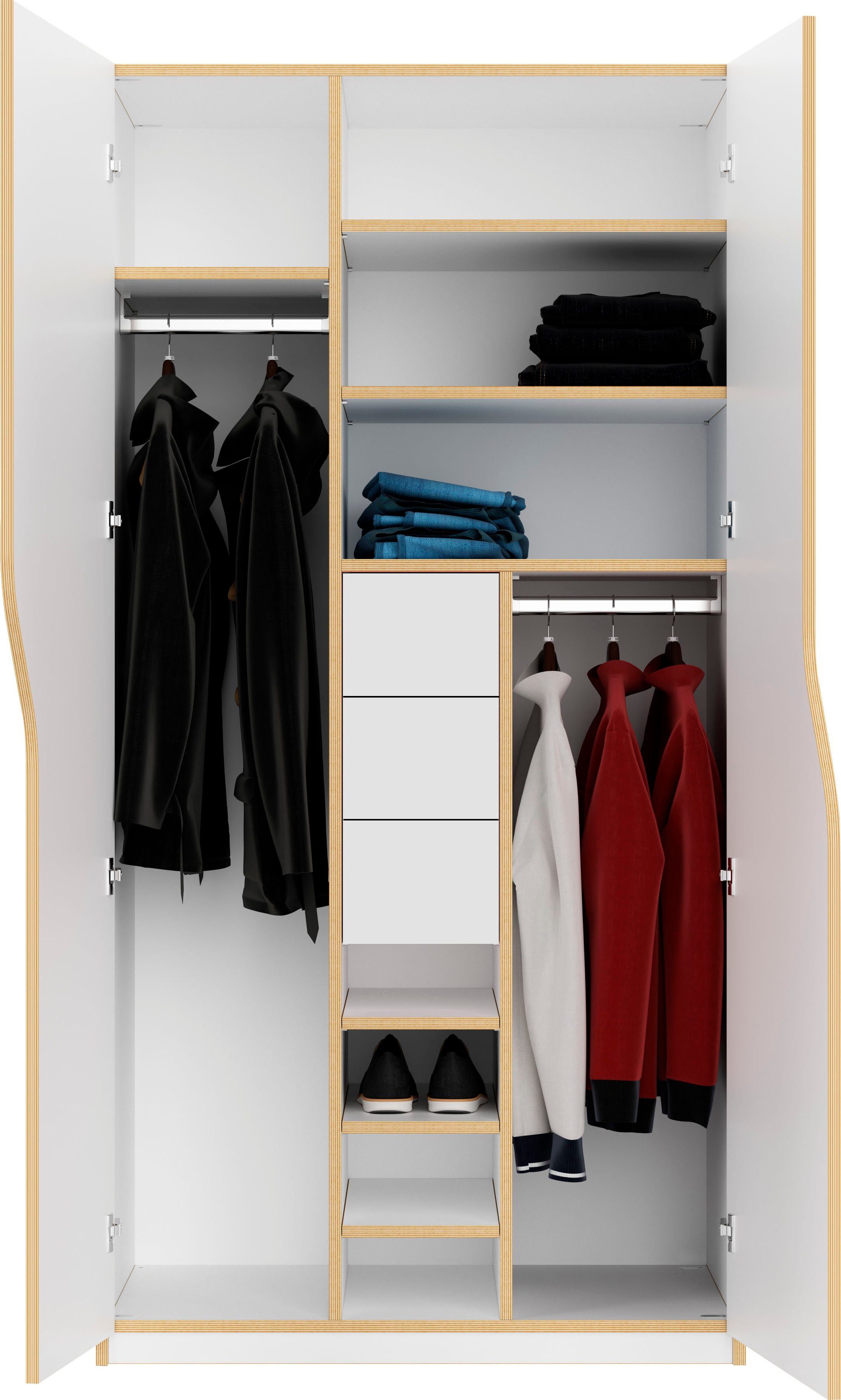 2 2 3 Kleiderstangen SMALL Müller innenliegenden Ausstattung Kleiderschrank PLANE Schubladen und Inklusive LIVING Nr.