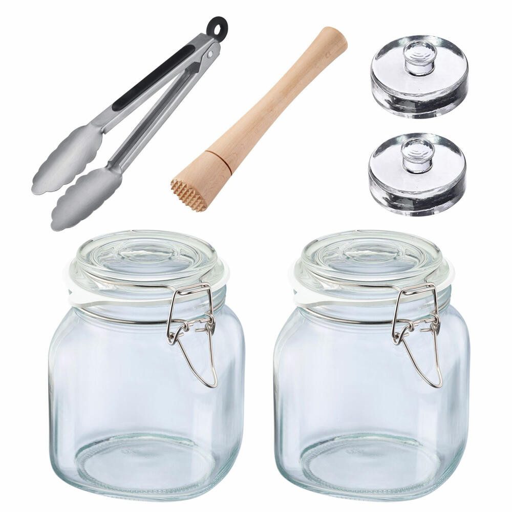 WESTMARK Fermentationsglas Fermentier-Set 6 tlg., Stahl, Glas, Edelstahl, TPE, Buchenholz, (Starterset), Starterpaket