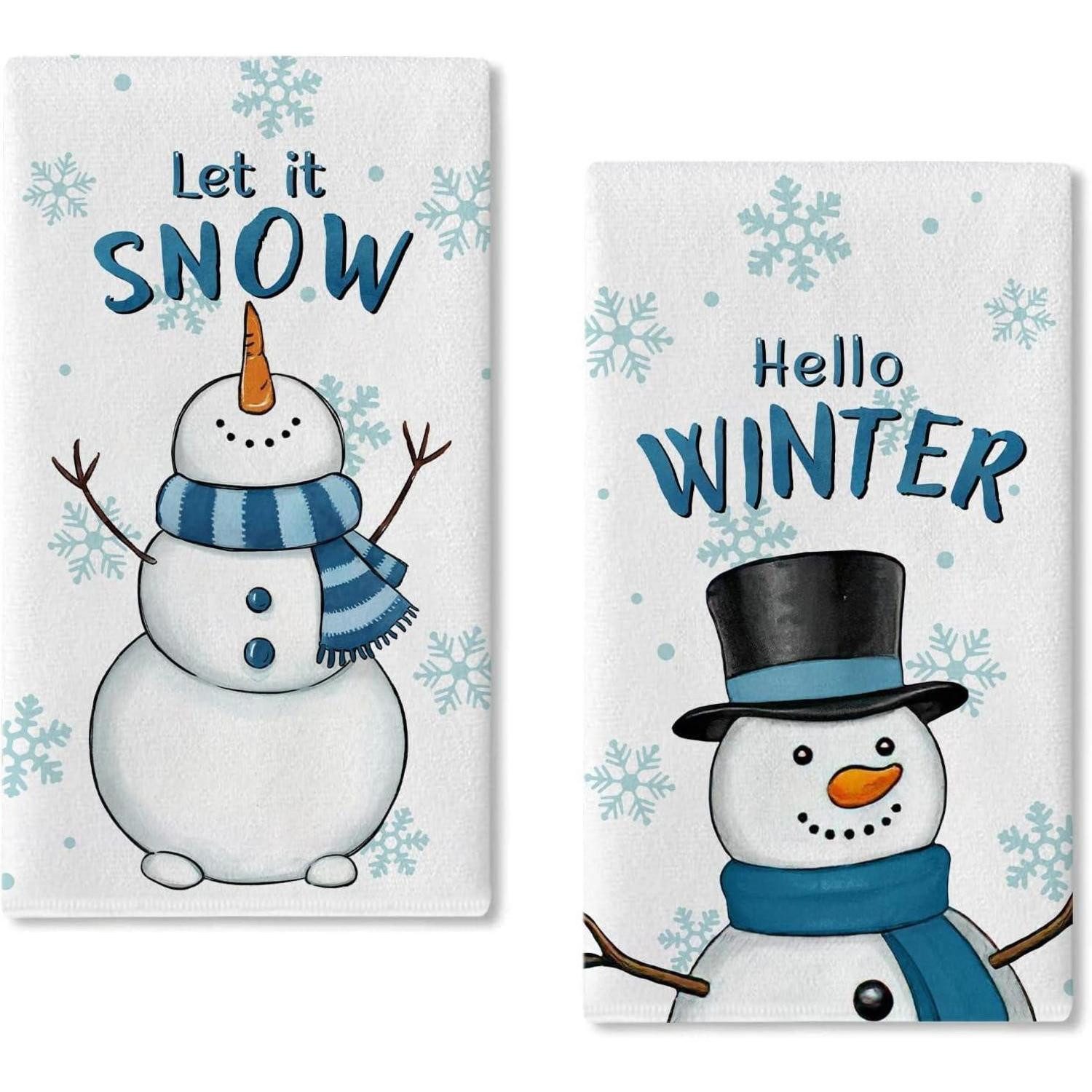 LuxusKollektion Geschirrtuch Set Winter Schneemann 46x66cm 2Stk Reinigungstuch (Textil, 46x66 cm, 2-tlg)