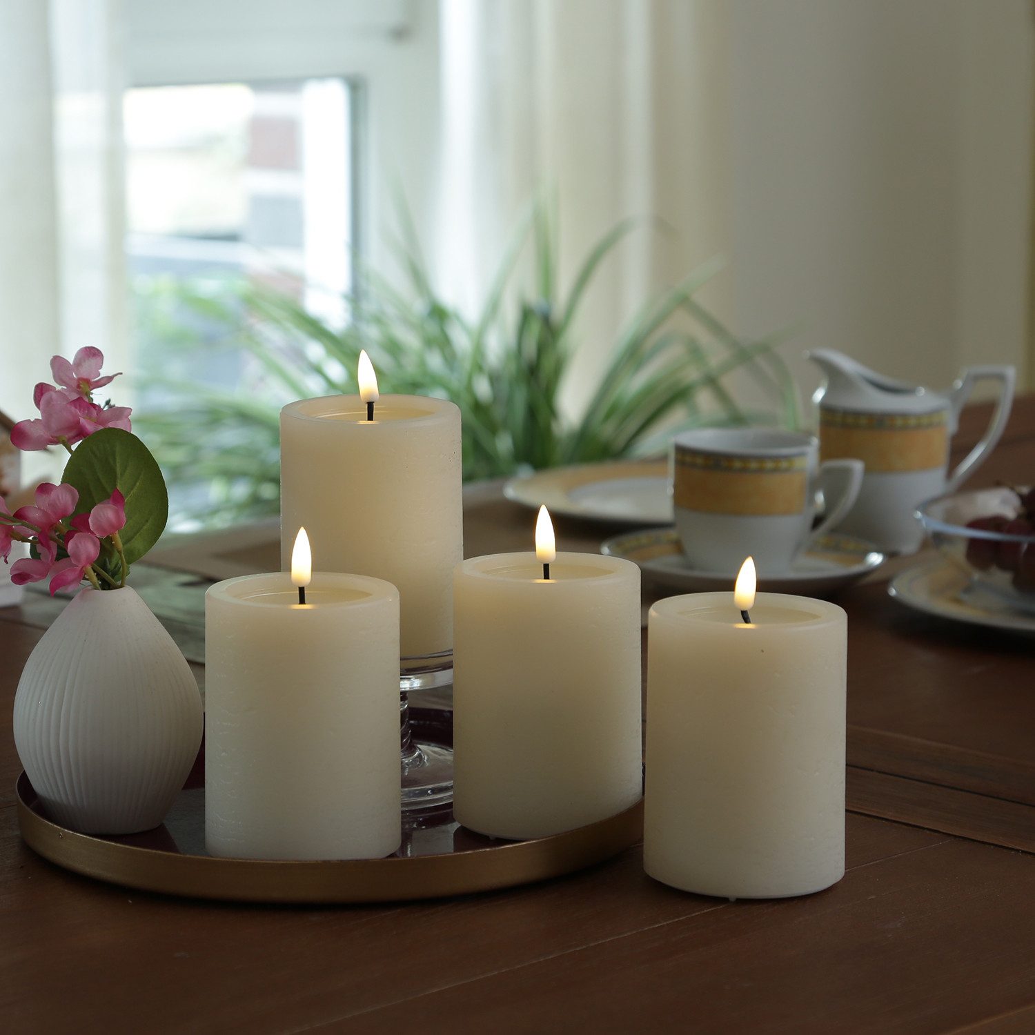 UNIQUE candles LED-Kerze LED Kerzenset UNIQUE Rustik-Optik H: 15cm mit Batterien Fernb. 4er Set, LED Classic, warmweiß (2100K bis 3000K)