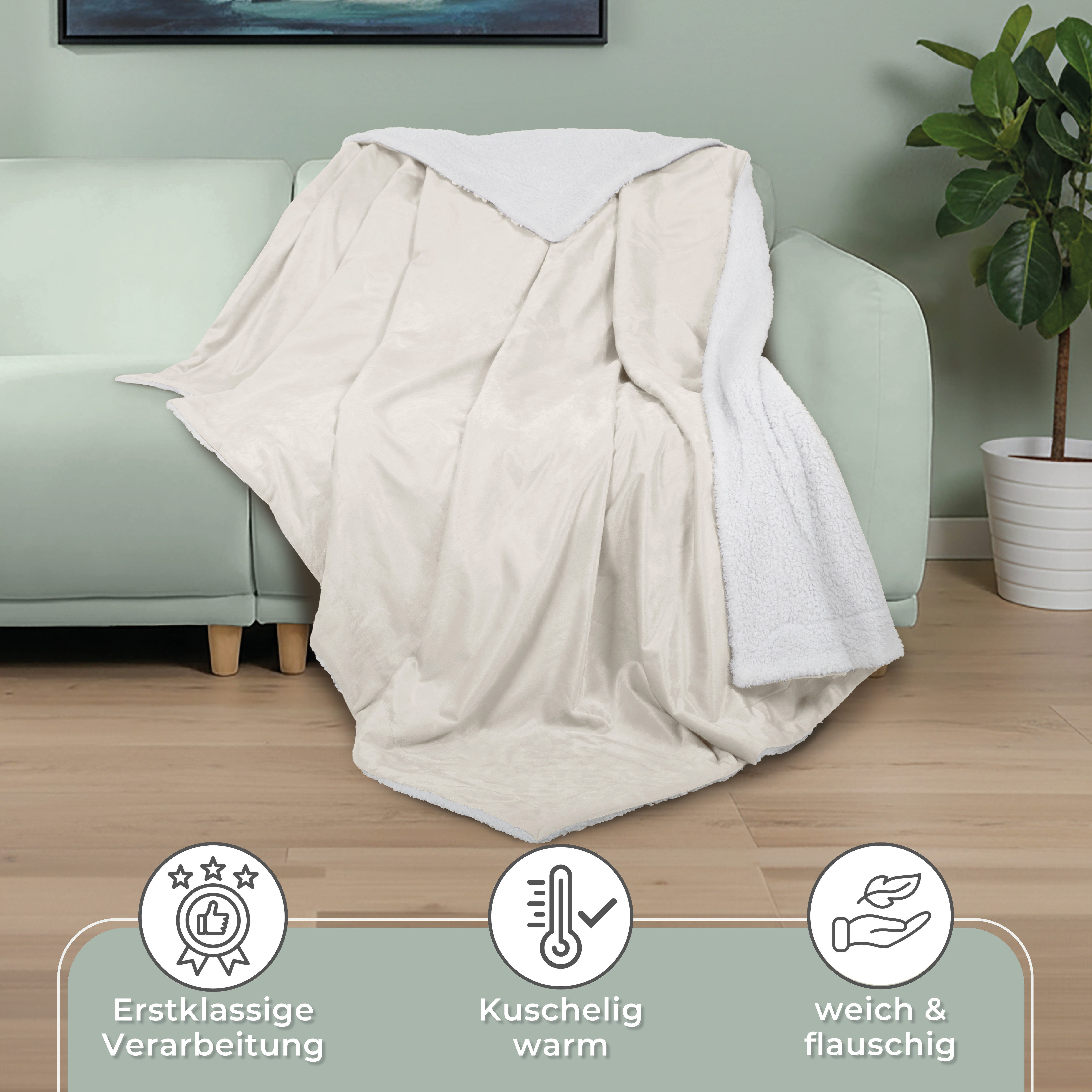 Wohndecke in Lammfell-Optik Kuscheldecke weich & flauschig - Sherpa Fleecedecke, Gräfenstayn, Warme Wolldecke & Sofaüberwurf Tagesdecke für Couch & Sofa – Bild 3 von 5