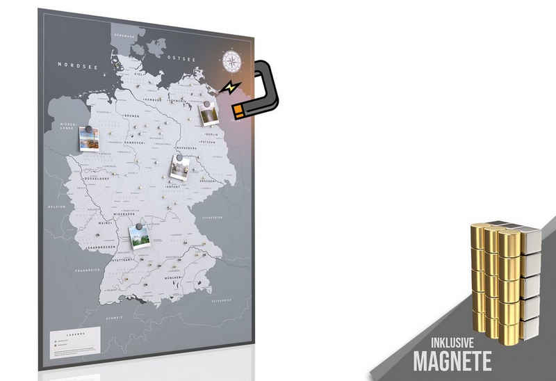 VACENTURES Wanddekoobjekt Die magnetische Deutschlandkarte - inkl. Magnet Pins