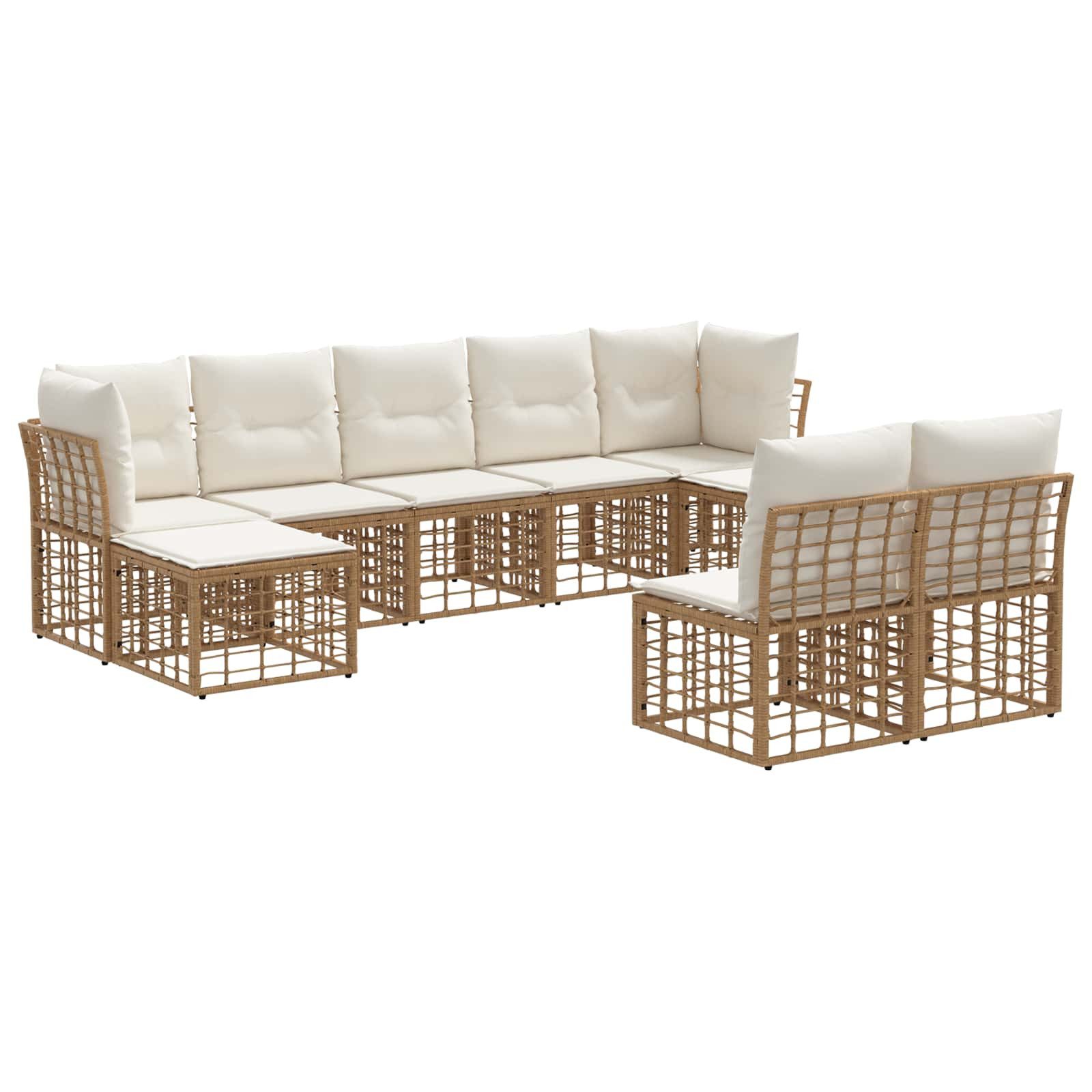 vidaXL Gartenlounge-Set Outdoor-Sofagarnitur 9 pcs Natürlich und Cremweiß Polyester, (9-tlg)