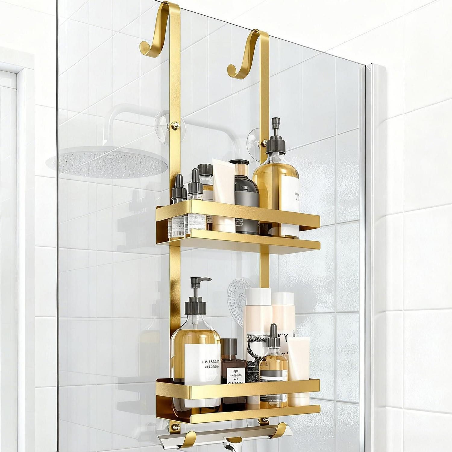 LuxusKollektion Duschablage Duschregal ohne Bohren 2 Ebenen Gold, 1-tlg.
