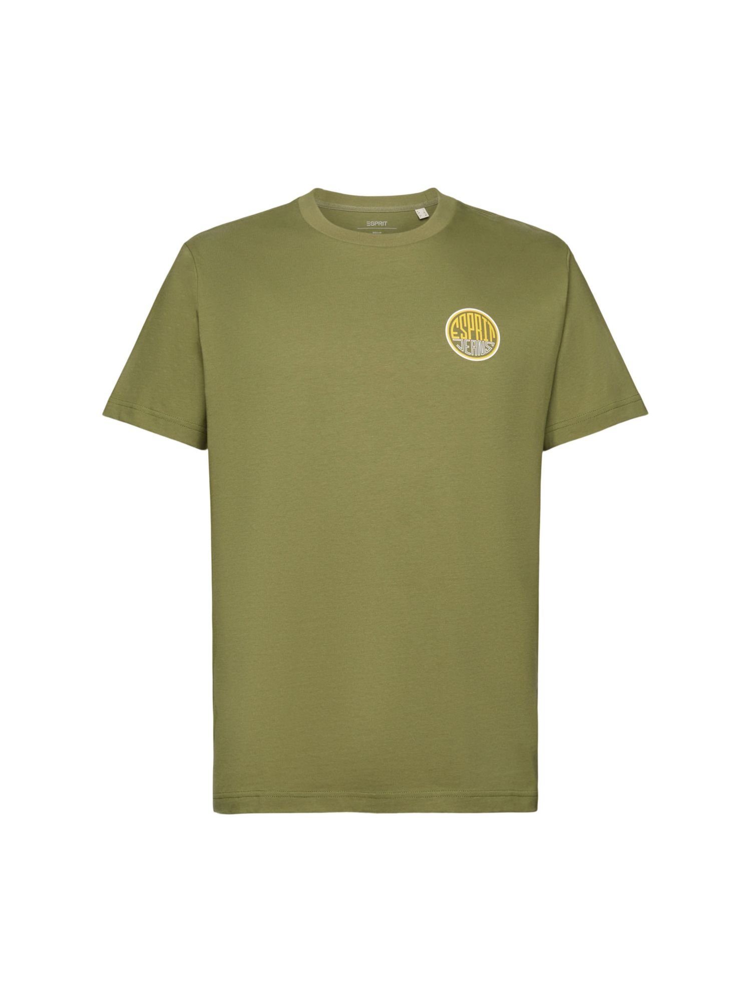 Esprit Langarmshirt Baumwoll-T-Shirt mit Print auf der Brust (1-tlg) OLIVE
