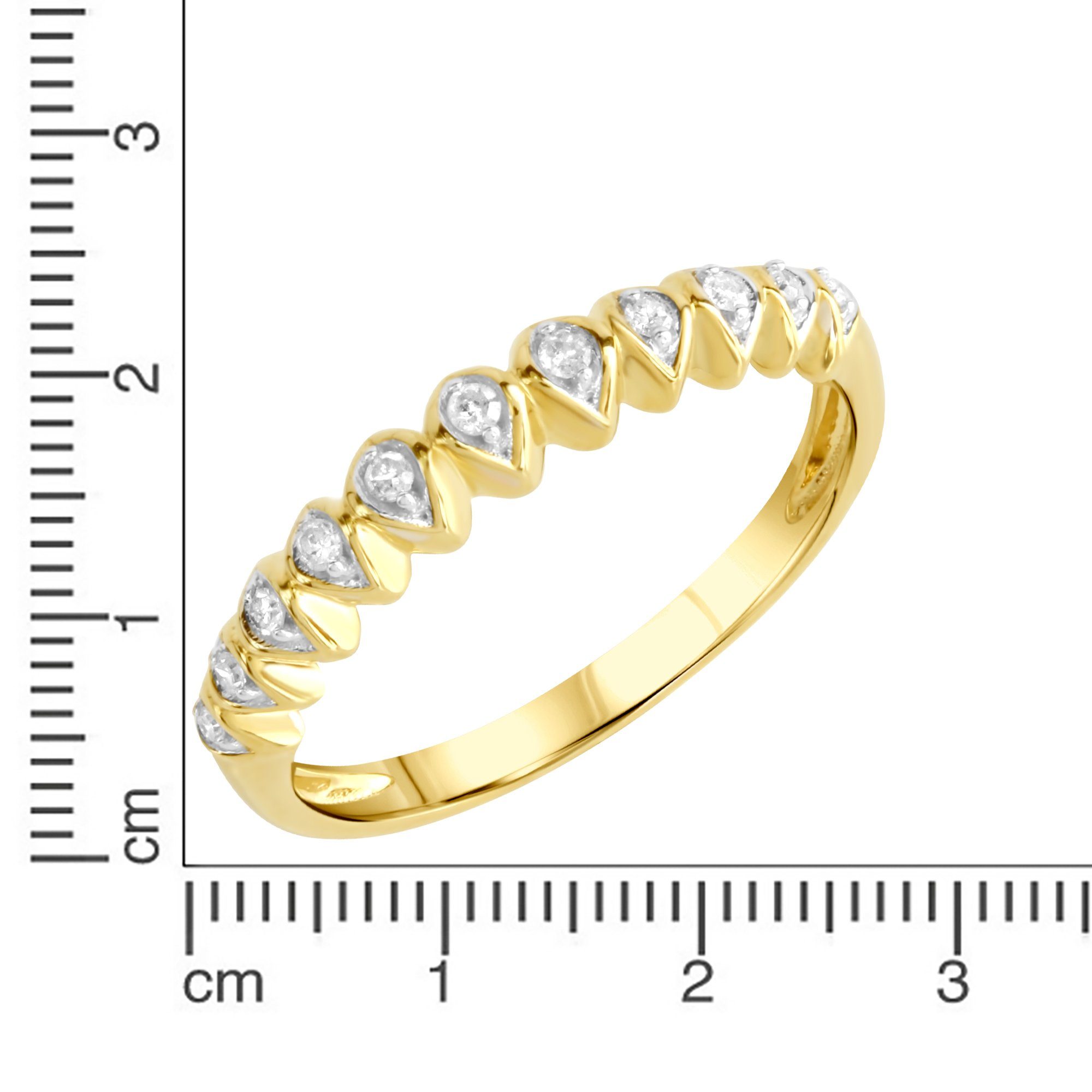0,1ct. Diamonds gelb Fingerring K. by Ellen 375 Diamant zweifarbig Gold