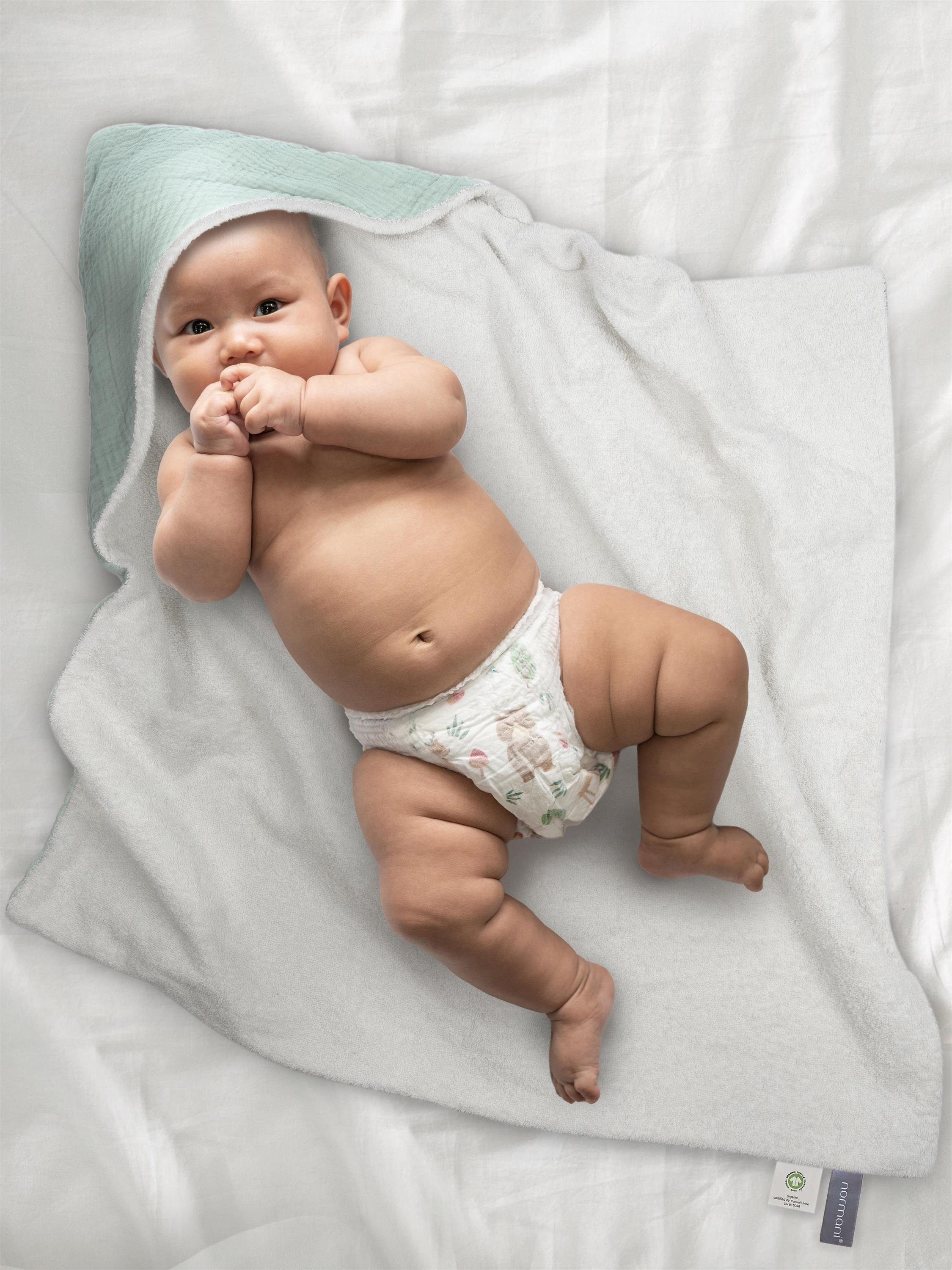 Bio-Baumwolle, Frottee, Kapuzenhandtuch 2x Musselin Material weichem aus Minze Wickeltücher Aspero Kapuzentücher Baby Baby aus