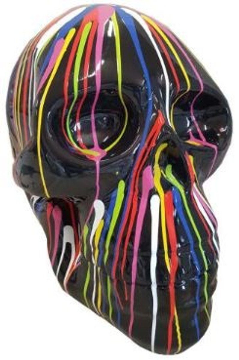 Skulptur Designer Deko Skulptur Totenkopf Schwarz / Mehrfarbig 44 x 58 x H. 66 cm - Wetterbeständige Dekofigur - Wohnzimmer Deko - Garten Deko