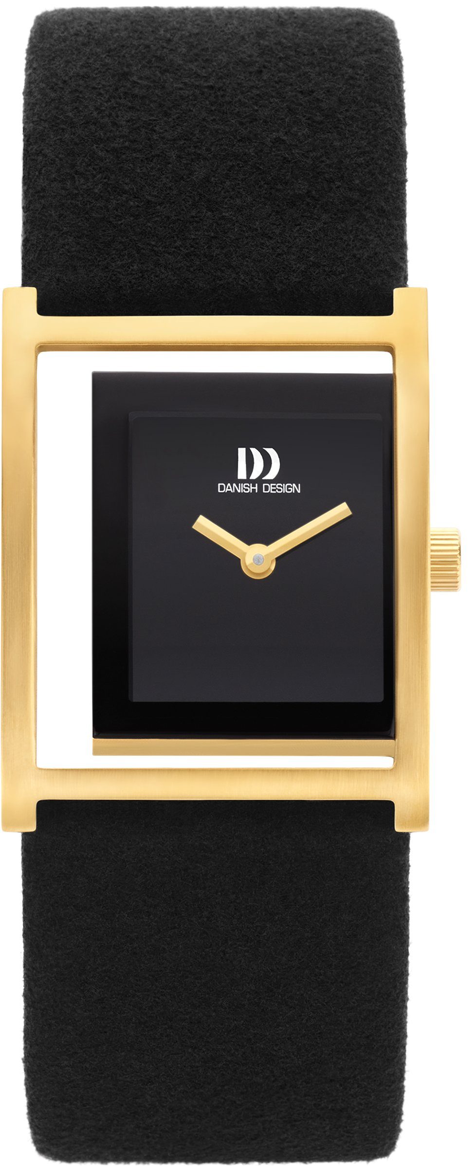 Danish Design Gold Quarzuhr PICO eckig Zifferblatt Dezentrales Designuhr Microfaser-Uhrarmband