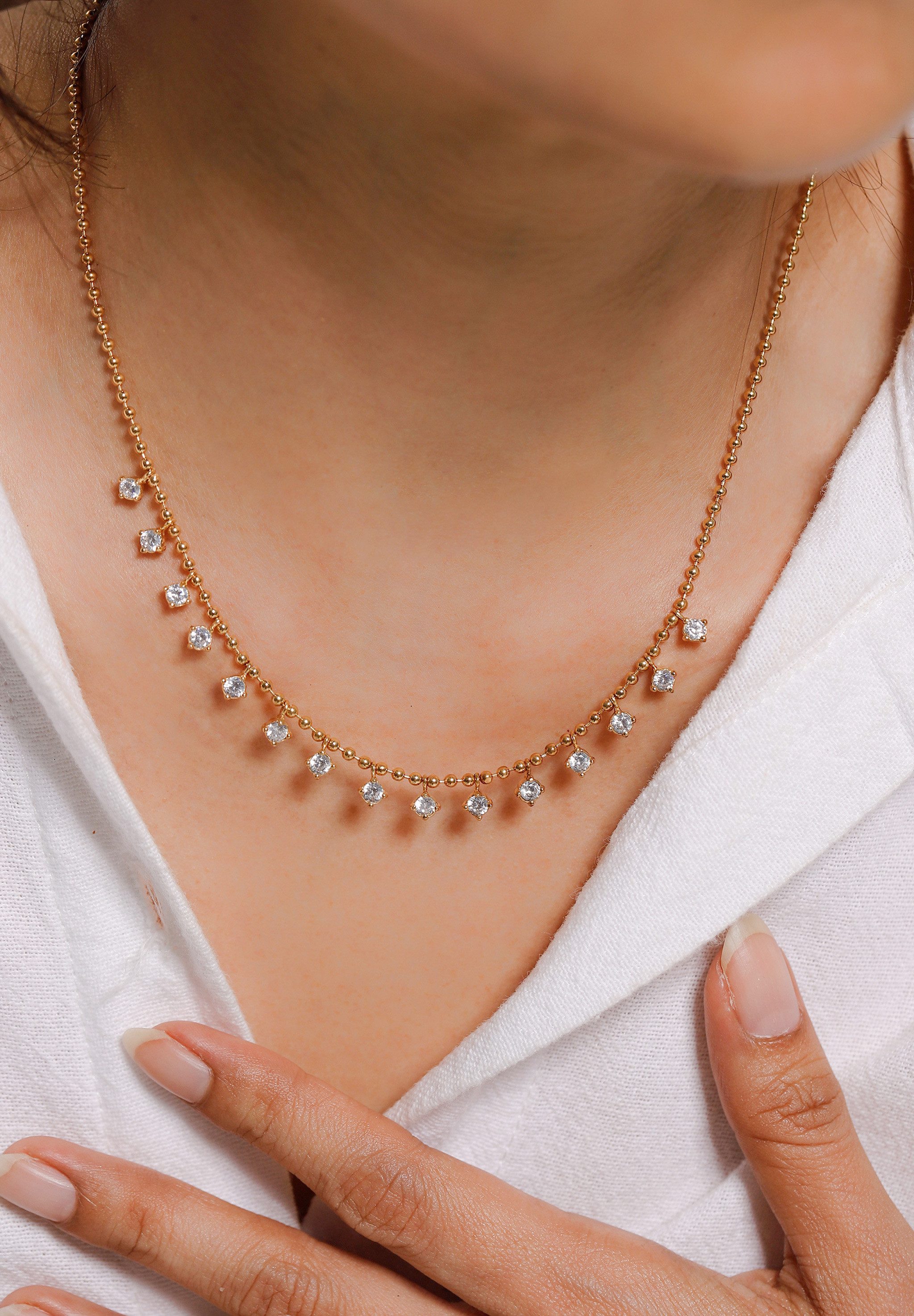 Elli Premium Kette mit Anhänger Kugelkette mit Zirkonia Weiß 925 Sterling Silber