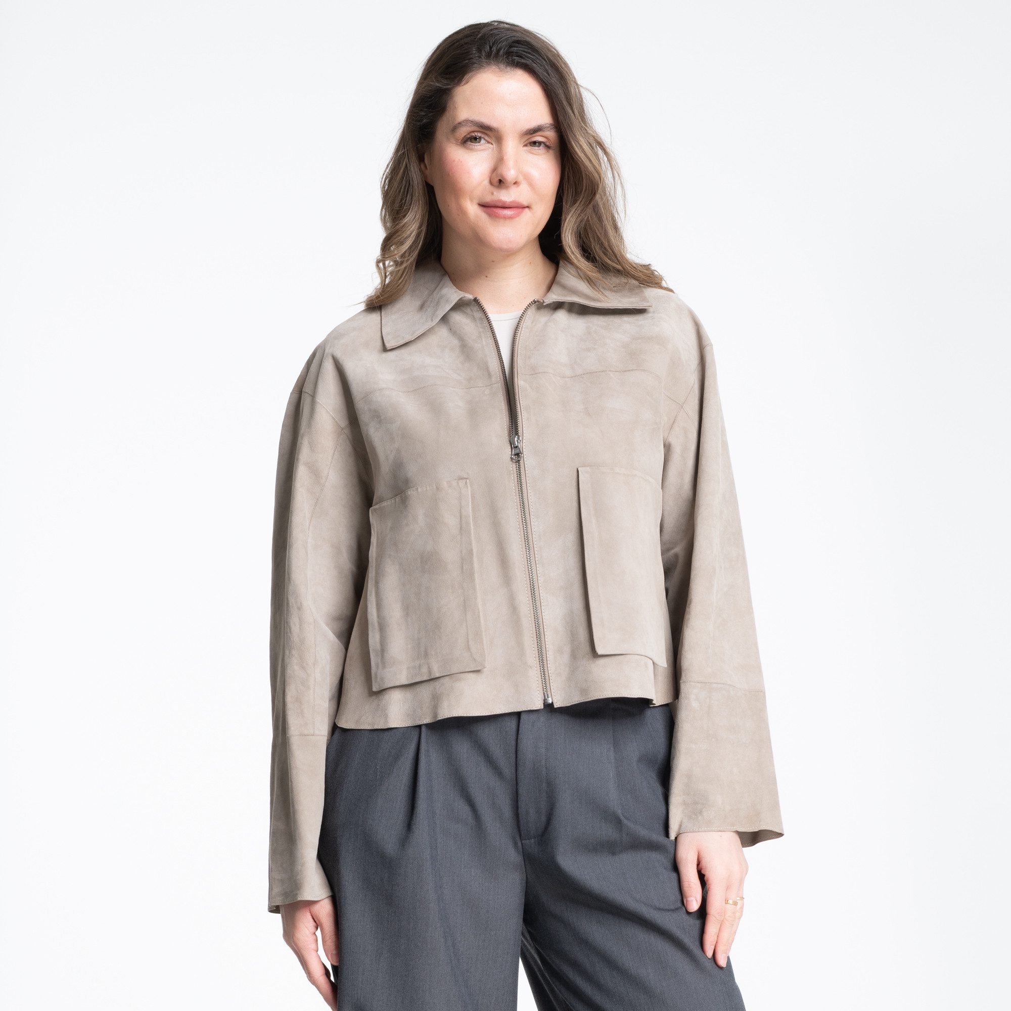 Mouflon Lederjacke Nova Ungefüttert, softiges Ziegenvelours, Oversize