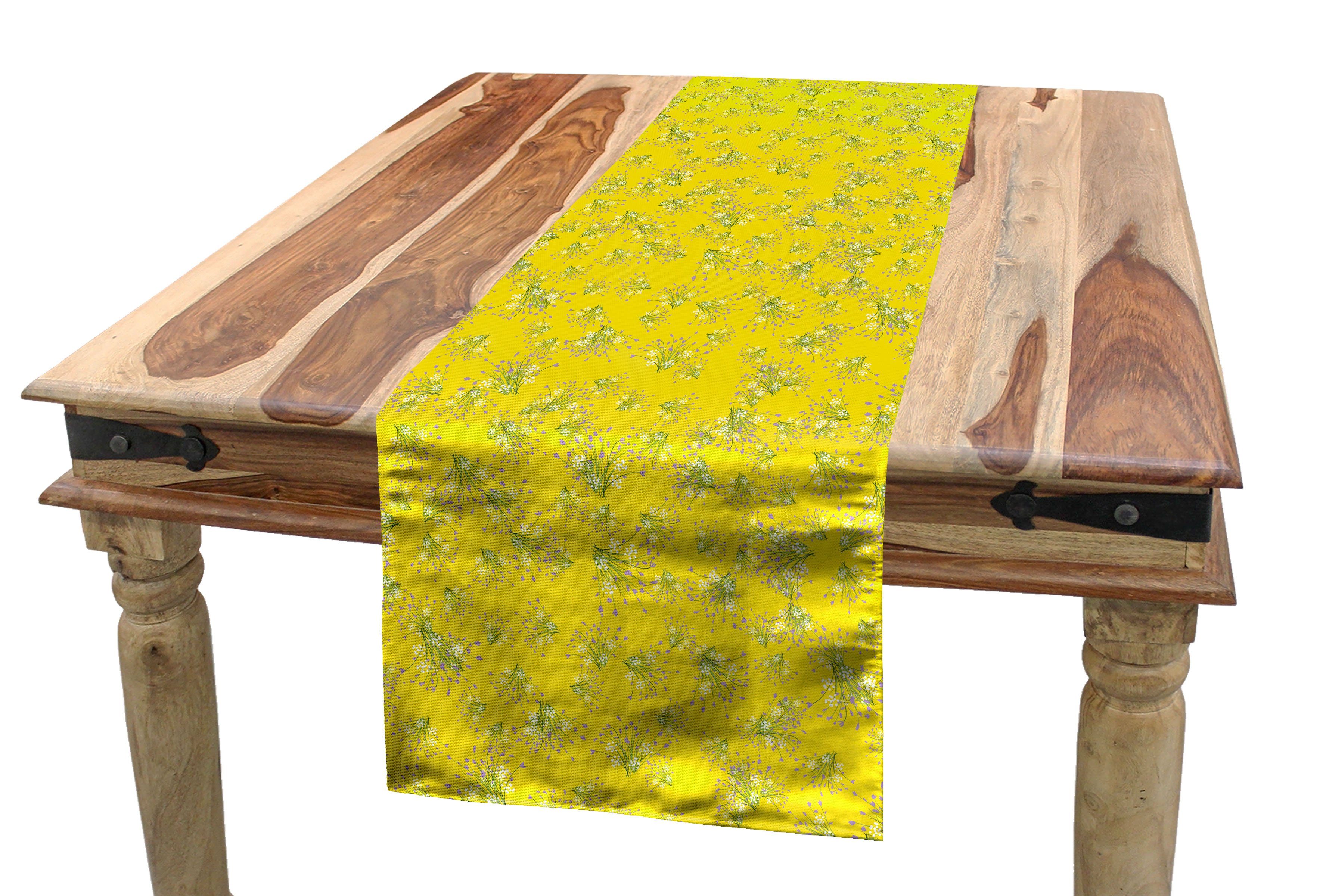 Abakuhaus Tischläufer Esszimmer Küche Rechteckiger Dekorativer Tischläufer, Floral Gelb Romantischer Frühling