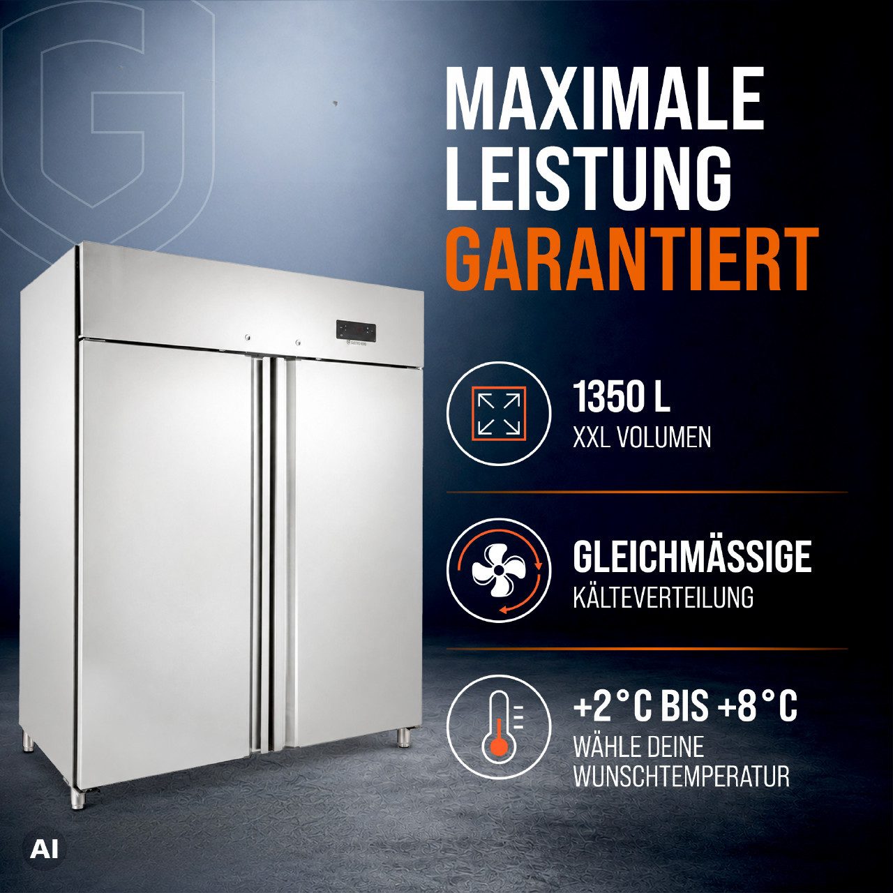 GastroHero Kühlschrank Kühlschrank ECO 1300 GN 2/1 - Gastronomie GNH1410TNM, 201 cm hoch, 148 cm breit, LED-Beleuchtung, digitale Temperaturkontrolle, selbstsch – Bild 2 von 5