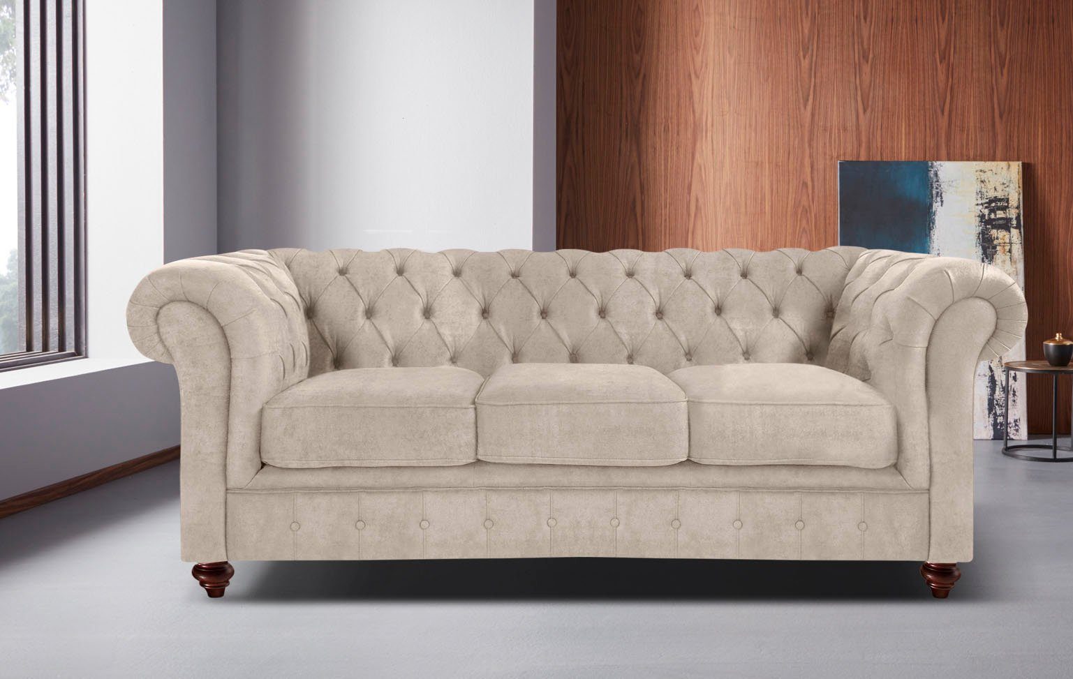 OTTO home Chesterfield-Sofa Chesterfield 3-Sitzer B/T/H: 198/89/74 cm, mit hochwertiger Knopfheftung, auch in Leder – Bild 4 von 5