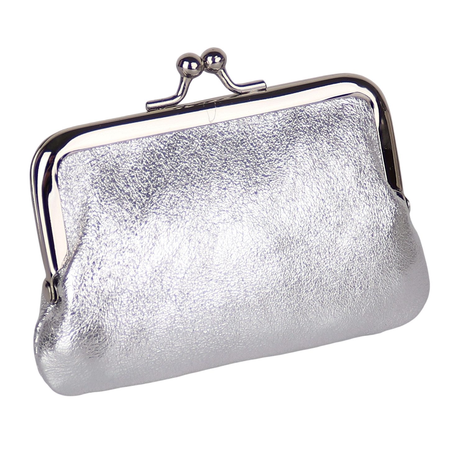 MIRROSI Mini Geldbörse Kleines Mittelgroßes Portemonnaie MADE IN ITALY Echtleder (ca. 11x7,5x2cm BXHXT), (Silberfarbene Klippverschluss-Knipsbörse)