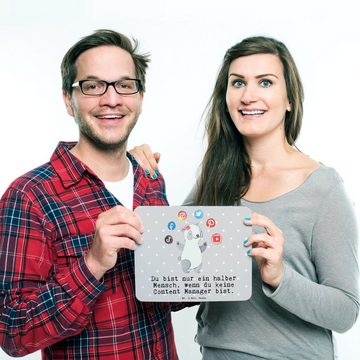 Mr. & Mrs. Panda Mauspad Content Manager mit Herz - Grau Pastell - Geschenk, PC Zubehör, Jubil (1-St)