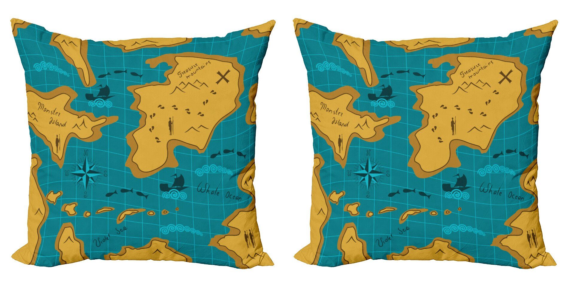 Kissenbezüge Modern Accent Doppelseitiger Digitaldruck, Abakuhaus (2 Stück), Karte Cartoon-Abenteuer Boote