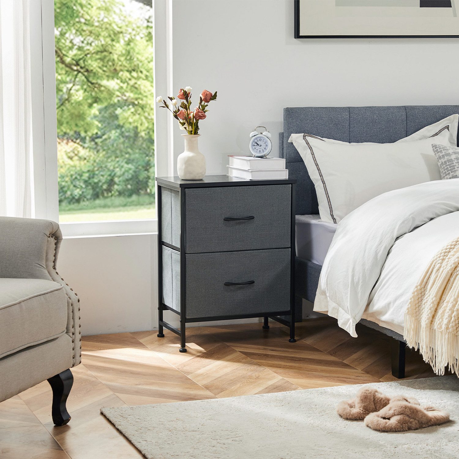 DUMOS Nachttisch Nachttisch mit 2 Schubladen, Stoffkommode,Nachtkommode (ei günstig online kaufen