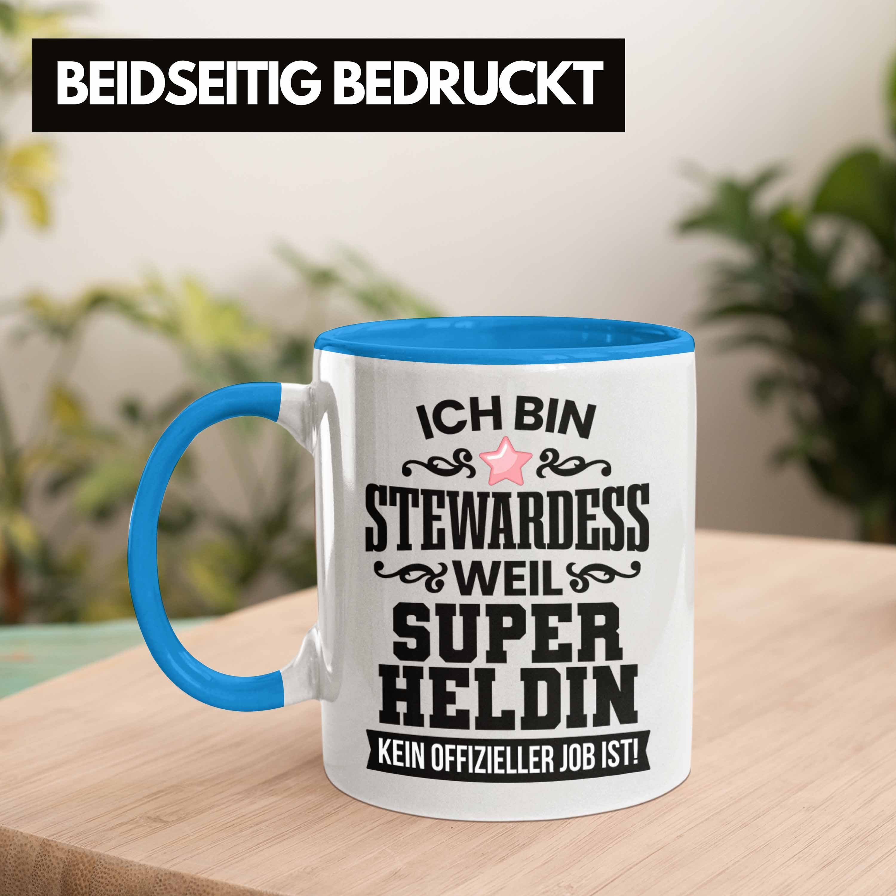 Trendation Kaffeetasse Trendation Geschenk - Stewardessin Lustiger für Spruch Tasse Stewardess Tasse Blau