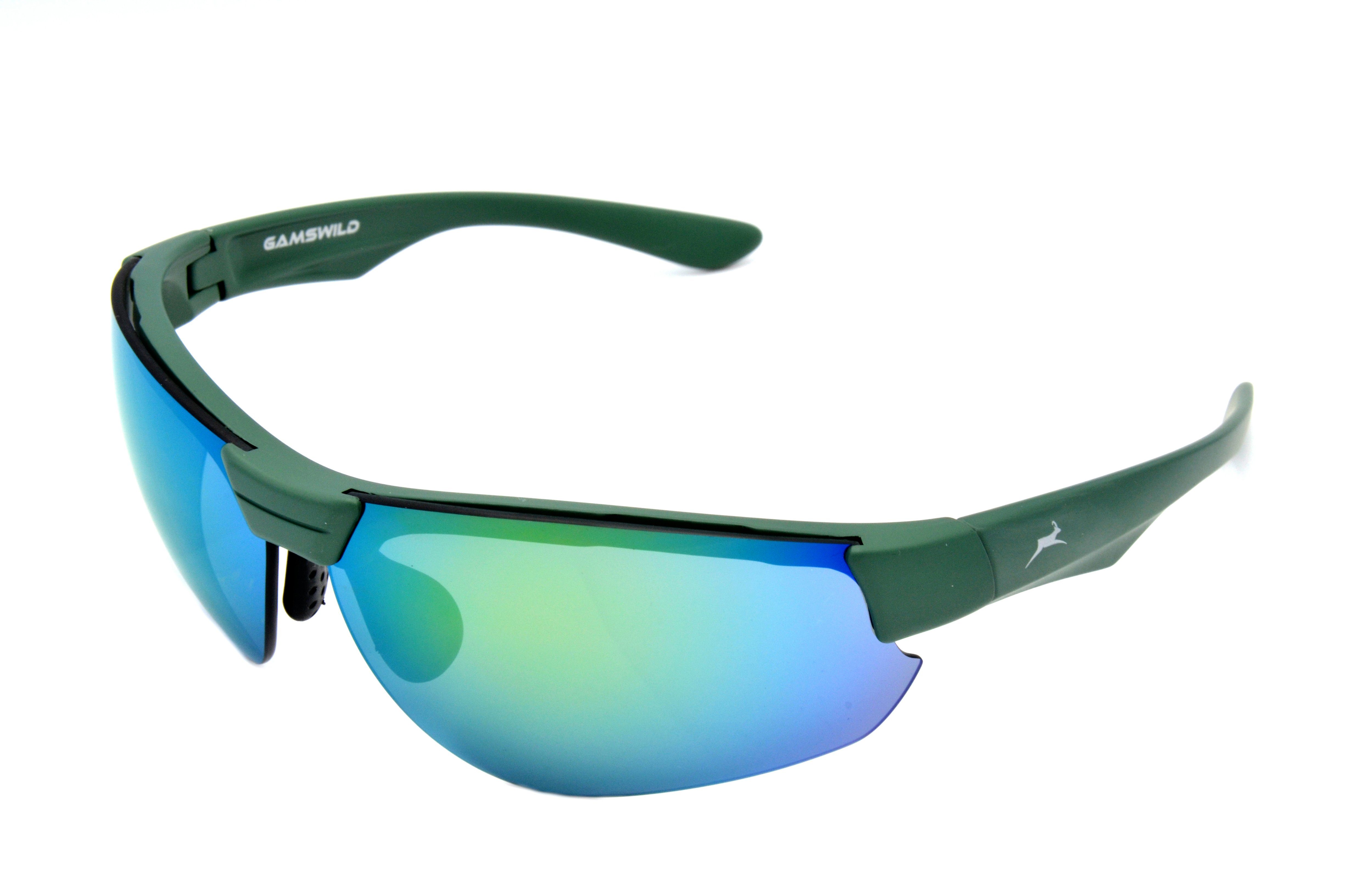 Herren weiß, Halbrahmenbrille Damen Skibrille Sonnenbrille blau, grün, Unisex, Sportbrille WS3032 Gamswild Fahrradbrille