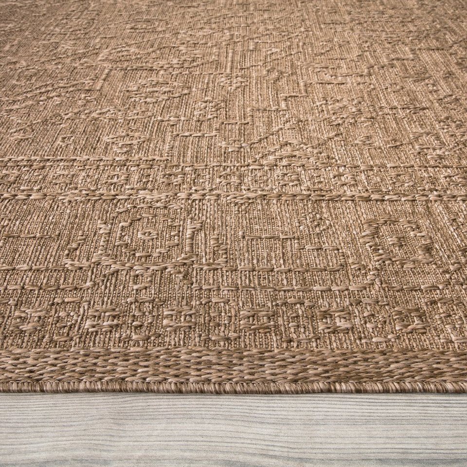 Teppich Rimini 413, Paco Home, rechteckig, Höhe: 4 mm, Flachgewebe, Uni  Farben, Hoch-Tief Effekt, In- und Outdoor geeignet