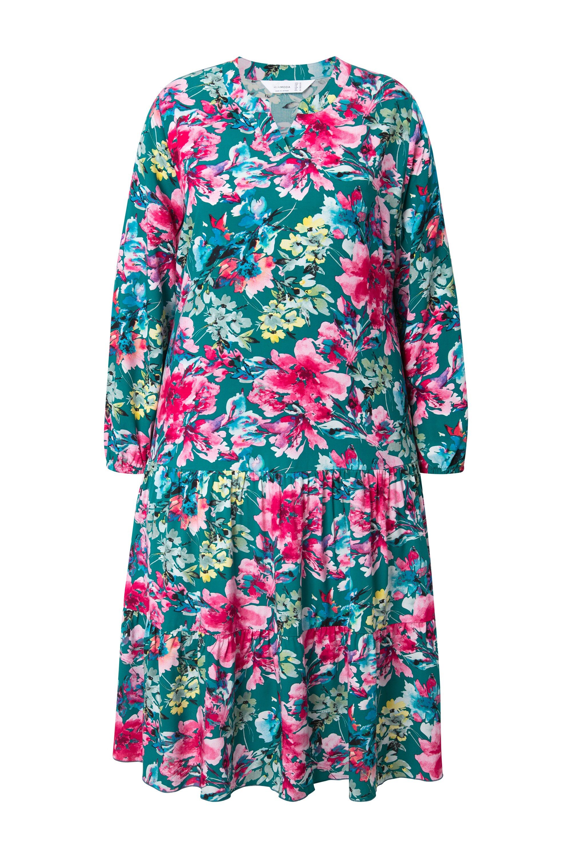 MIAMODA Jerseykleid Midikleid Blumenmuster doppelter Saumvolant günstig online kaufen