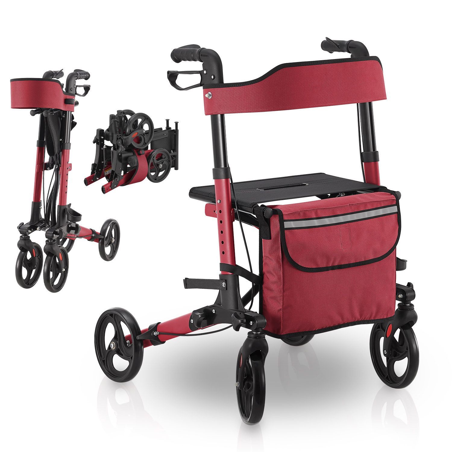 Juskys Rollator Vital, klappbar, mit Sitz, Einkaufstasche und Gehstockhalterung