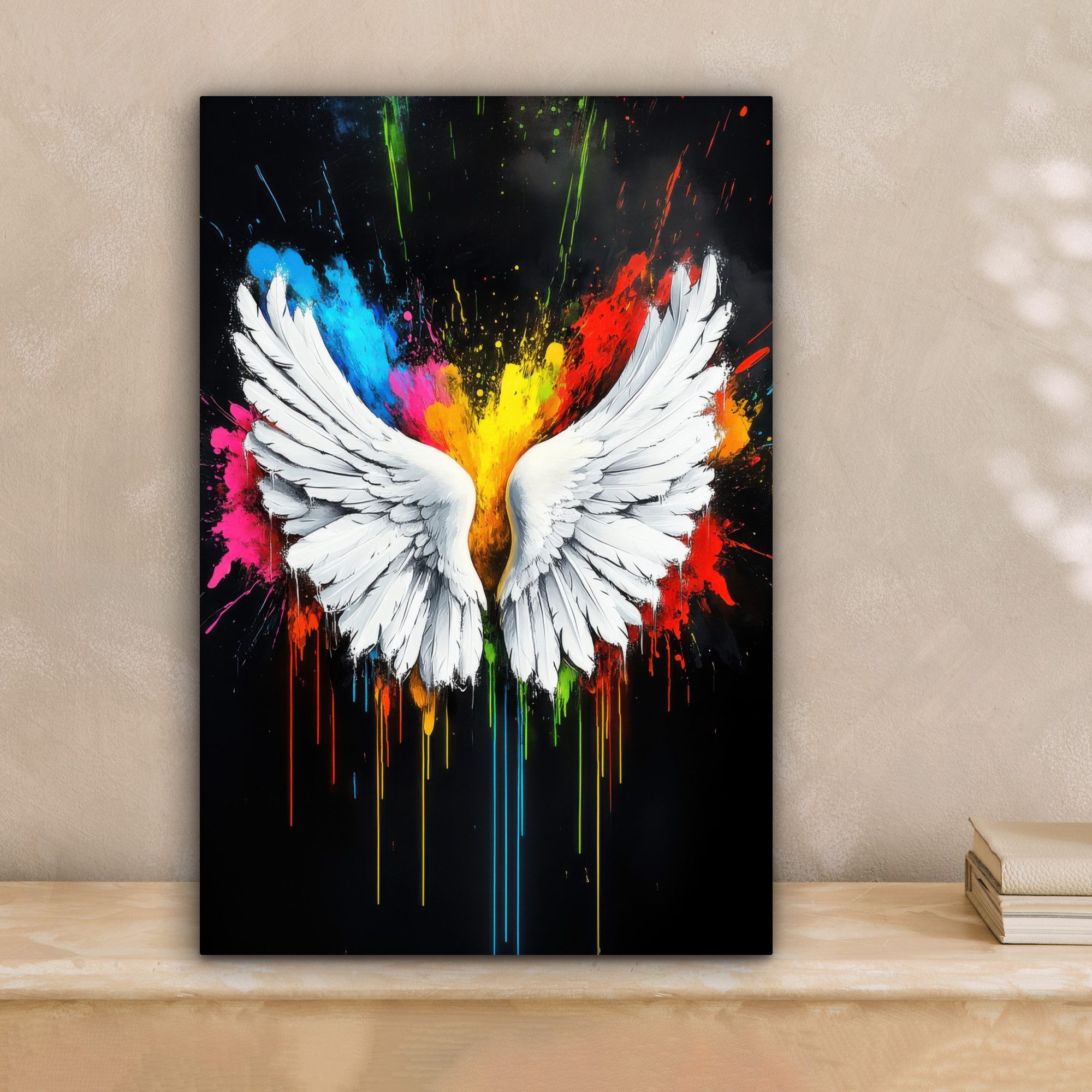 OneMillionCanvasses® Leinwandbild Flügel - Farbspritzer - Farbenfroh, Fotod günstig online kaufen