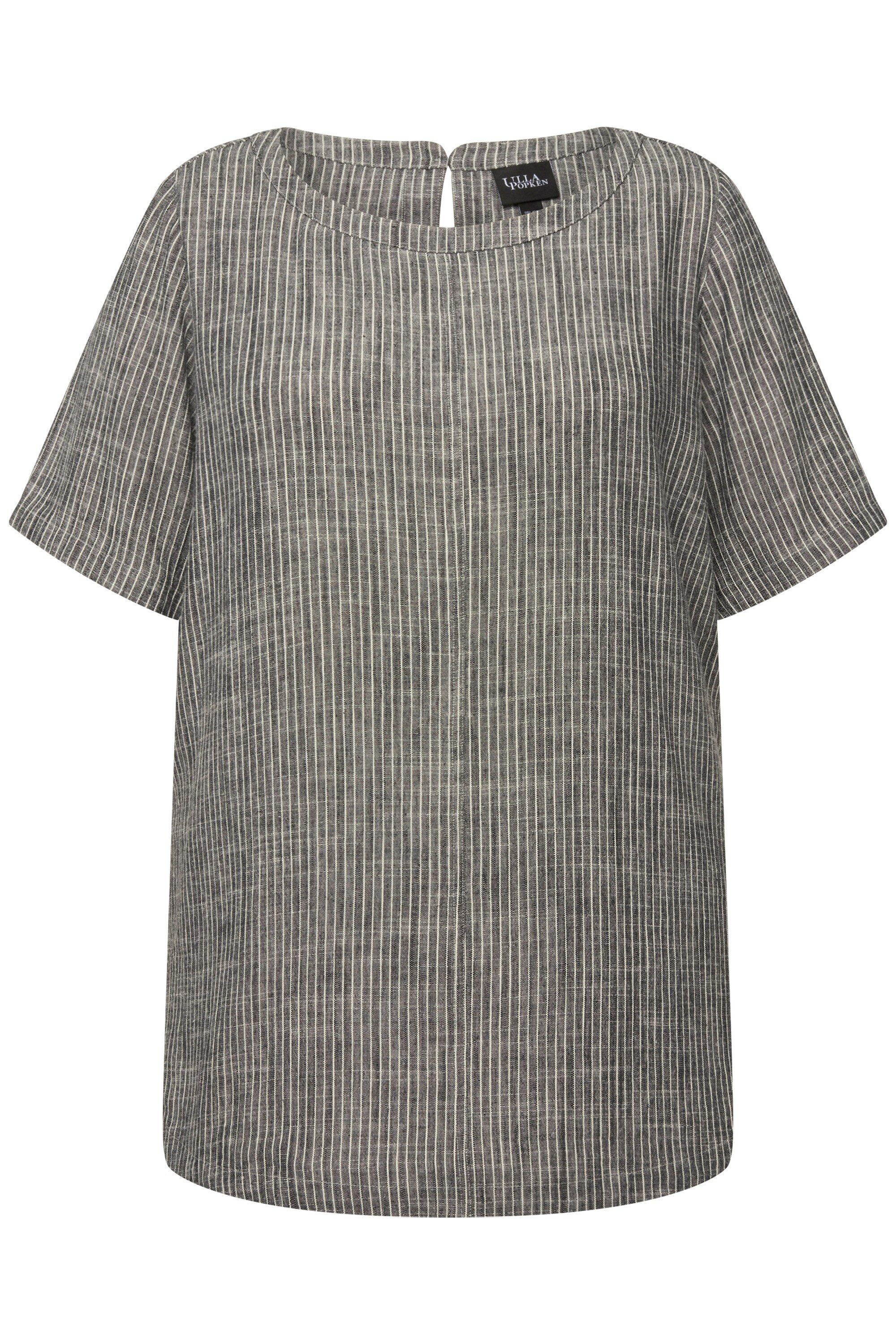 Ulla Popken Longbluse Bluse Leinenmix Streifen Rundhals Halbarm – Bild 2 von 4
