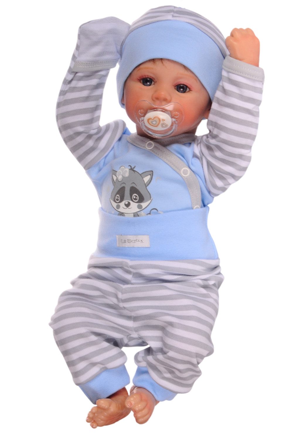 Erstausstattungspaket Baby Anzug Body mit Kratzschutz Hose Mütze in Blau