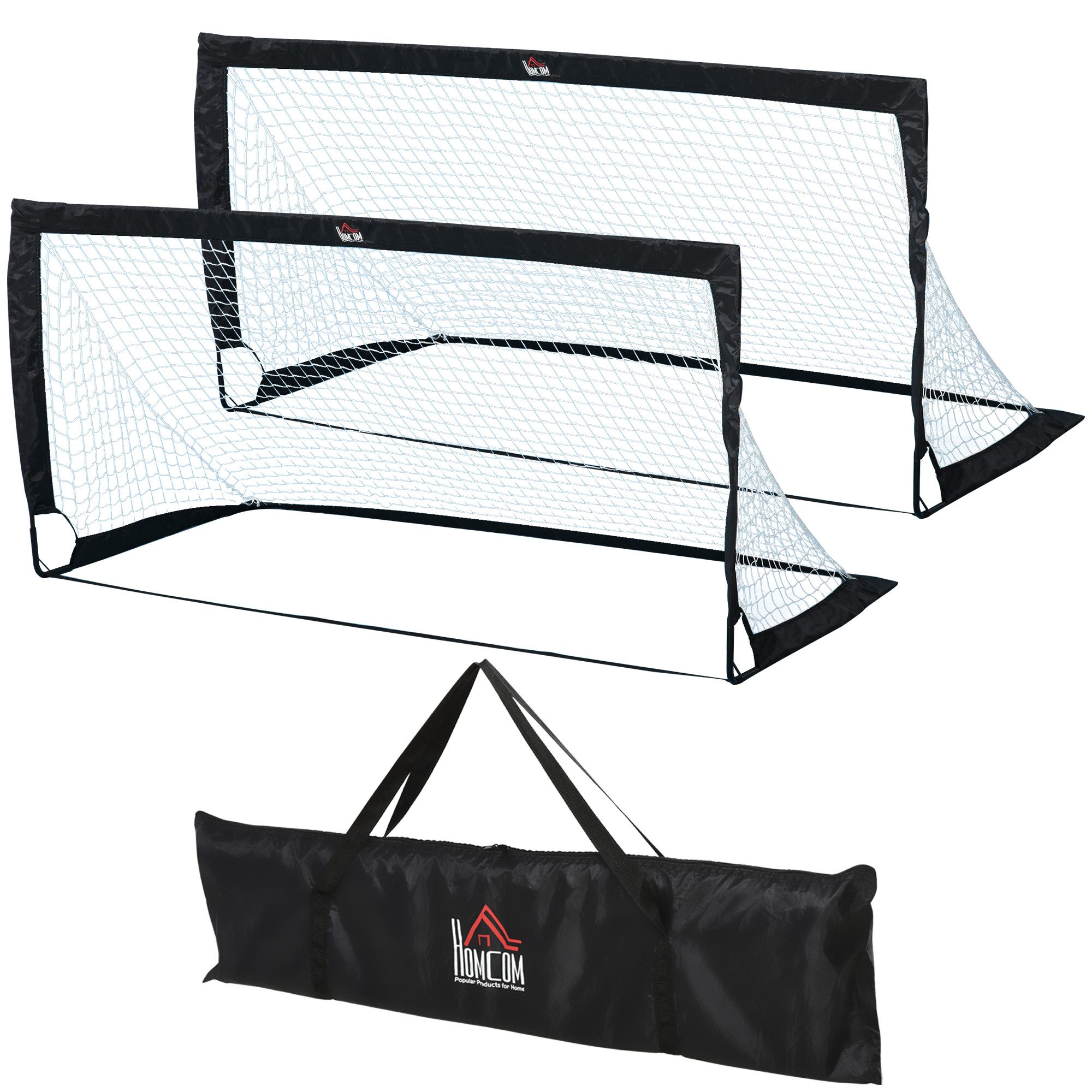 HOMCOM Fußballtor Outdoor für Erwachsene für Freizeit Garten Training (Faltbar, 2 St., 2er Set Minitore), Stahl, Schwarz, 186cm x 90cm x 89cm