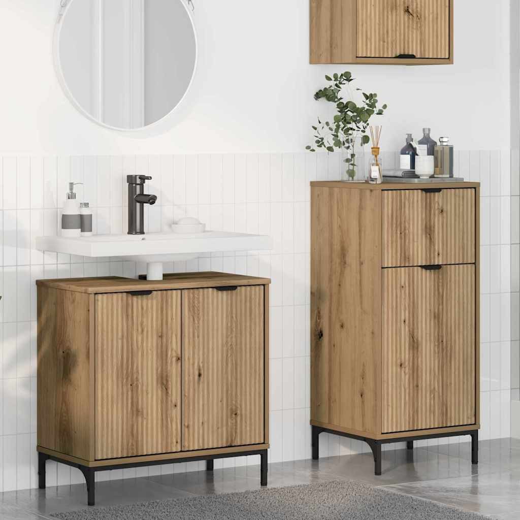 vidaXL Badezimmer-Set Badezimmermöbel-Set 2 Stk. Artisan-Eiche 39,5 x 36 x 88 cm, (