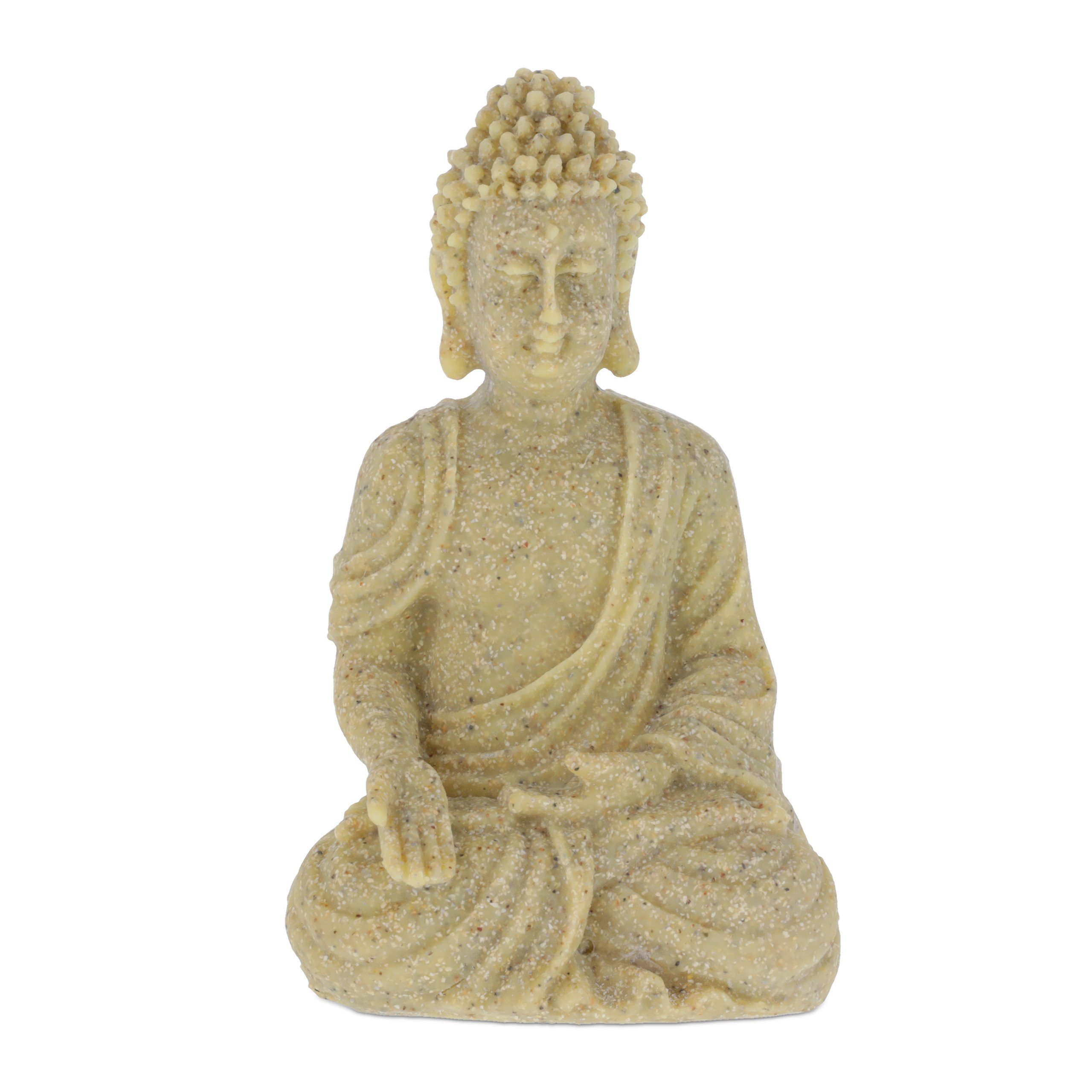 Buddha Buddhafigur Sand 18cm, relaxdays sitzend Figur Beige