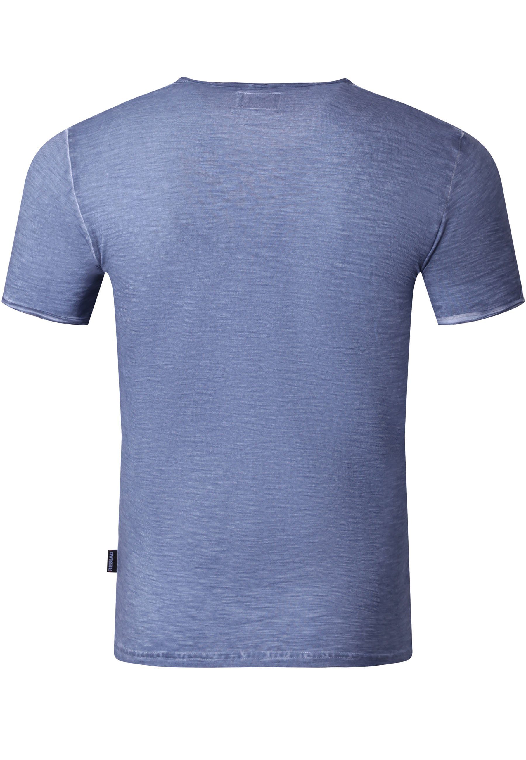 Männer Reslad Herren Optik indigo-blau verwaschen Reslad T-Shirt Rundhalsausschnitt Shirt Vintage Männer (1-tlg) T-Shirt Shirt Vintage Rundhals Style