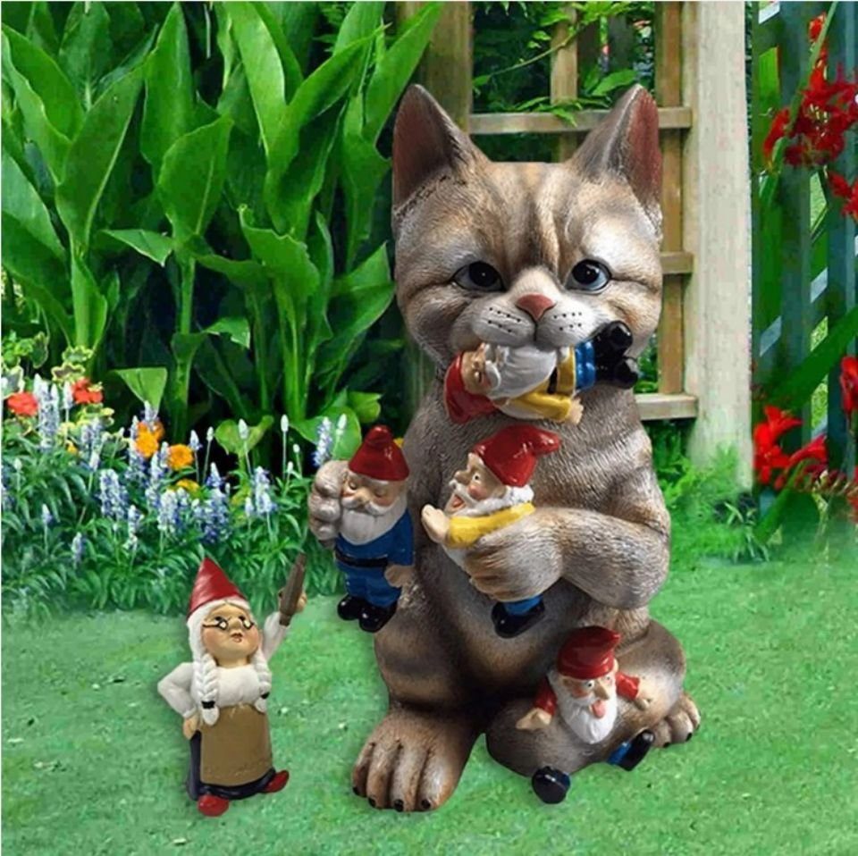 (1 , Harz Gartendeko Gartenfigur Katze aus Gnome Lamon ( Gartenkunst St) Miniatur)