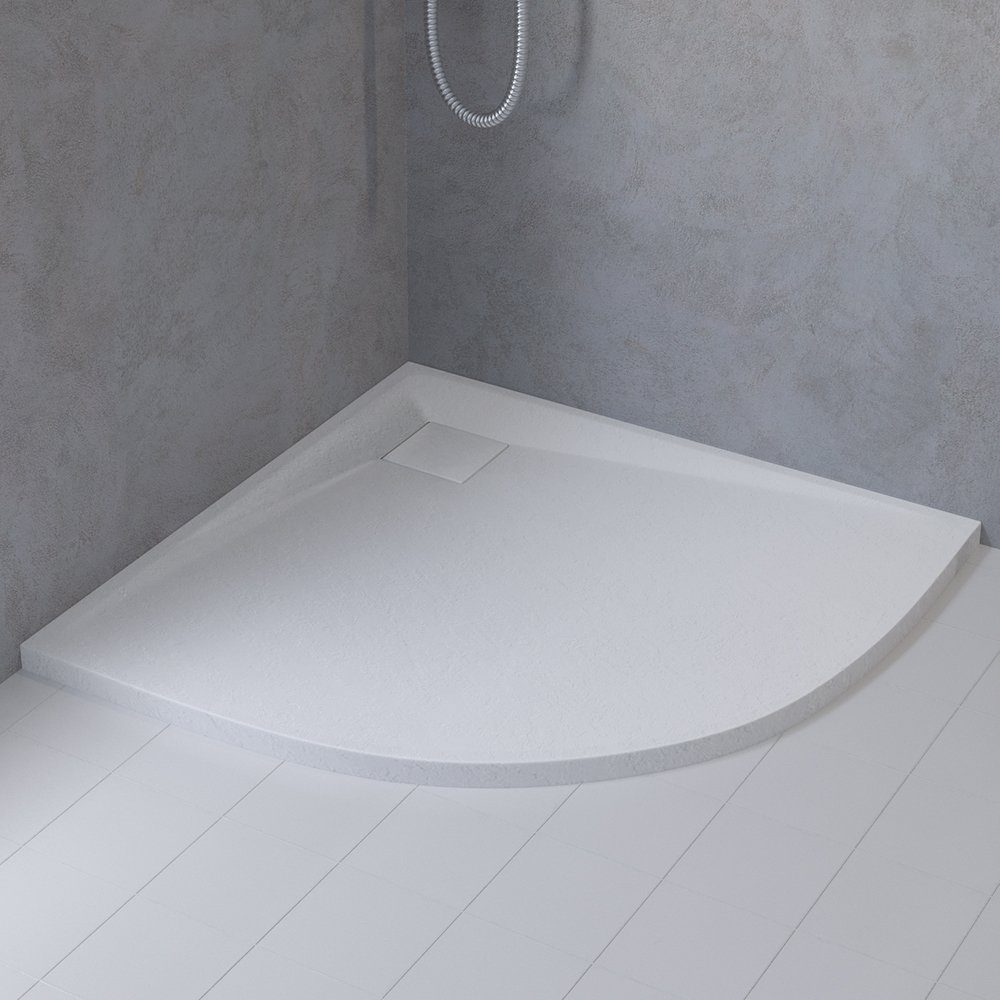 KOLMAN Duschwanne Halbrund VIDAR 80x80x3,2 Verbundwerkstoff, Steinoptik, Viertelkreis, Verbundwerkstoff, Ablaufgarnitur GRATIS