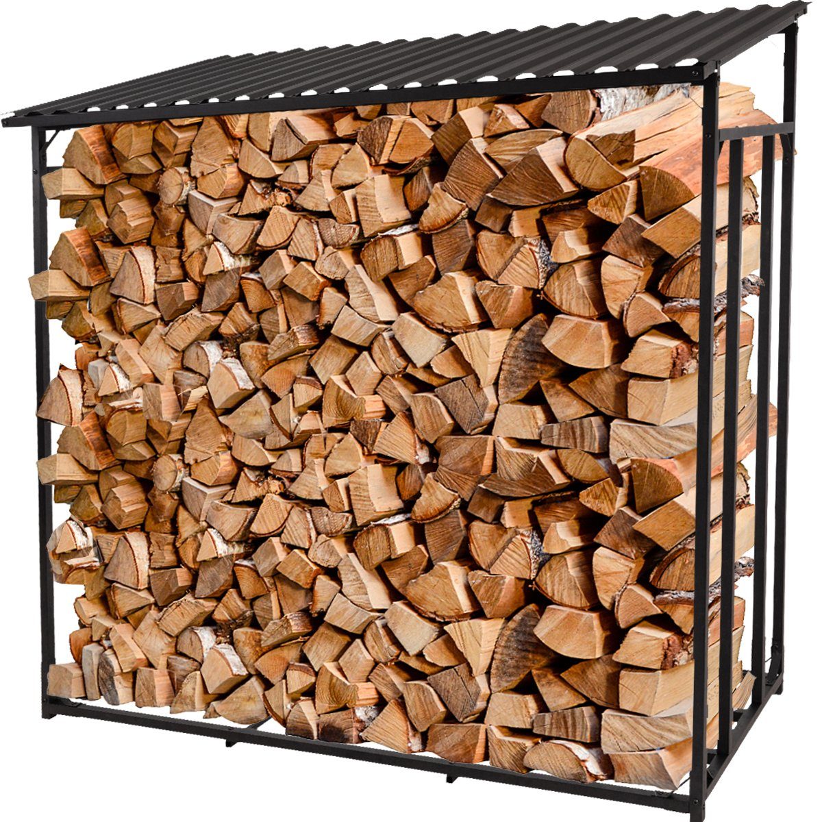 Holzstapelhilfe BxTxH:135x70x165 kg, außen für Wetterbeständig, Brennholzregal Feuerholzregal innen, Heidenfeld Holzunterstand Stahl, Stoß- Stahl 2250 Kratzfest), Max. cm, und Welldach, 1-St., (Kaminholzregal Kaminholzständer BR100, Kaminholzregal und Belastung